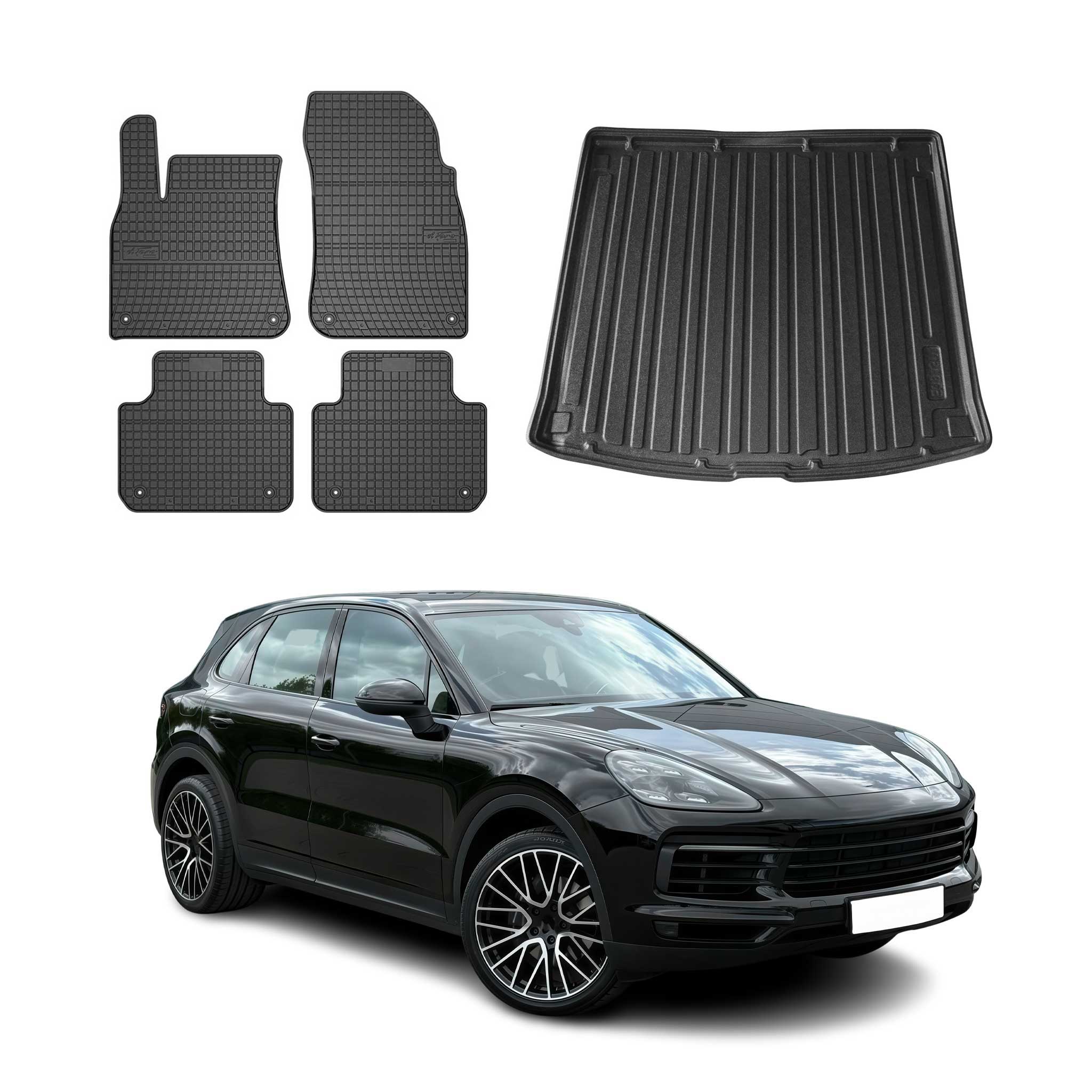 Kit Tapis de sol et coffre pour Porsche Cayenne mk3 2019-2026 TPE Noir