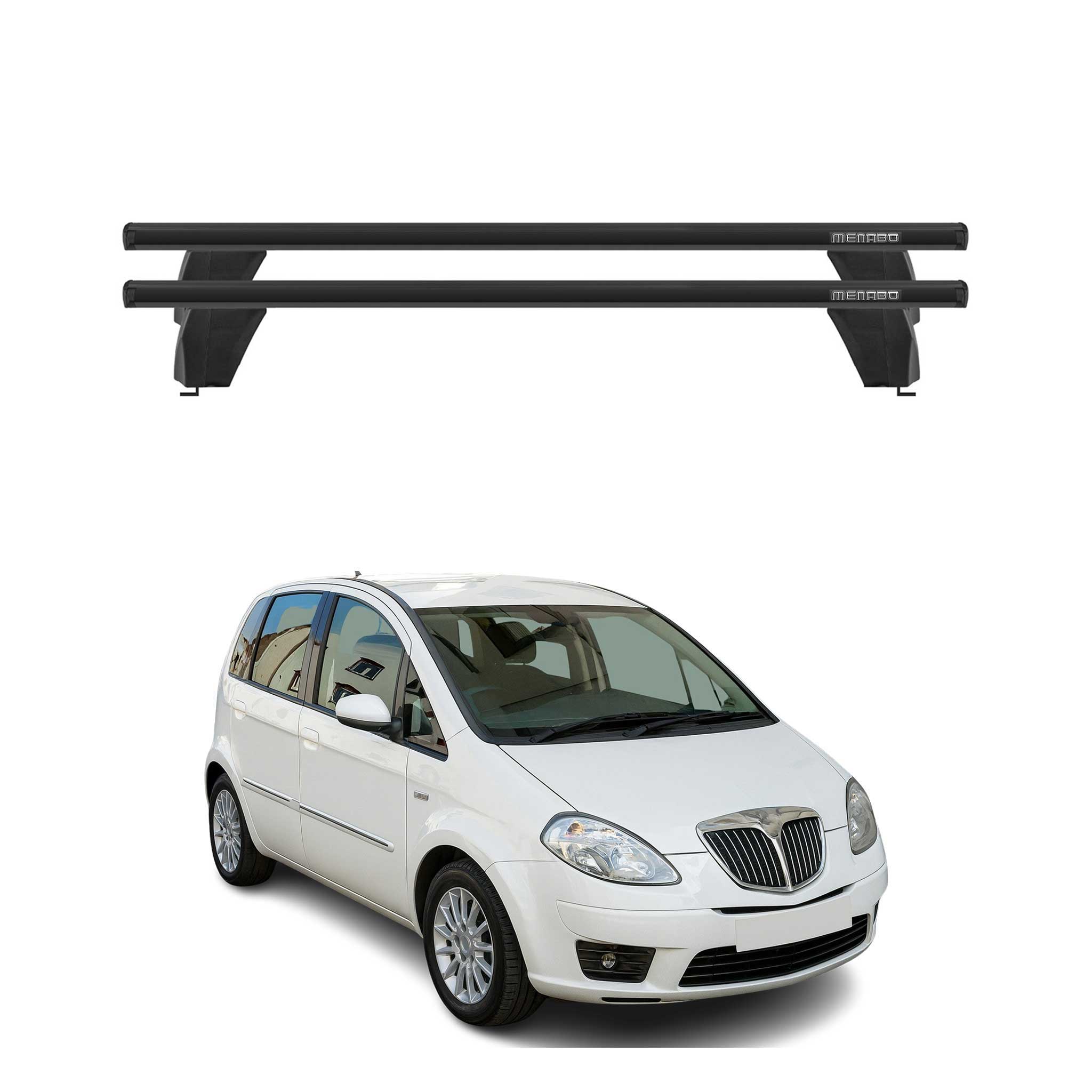 Menabo Barres de toit Transversales pour Lancia Musa 2007-2012 Noir ABE 2x