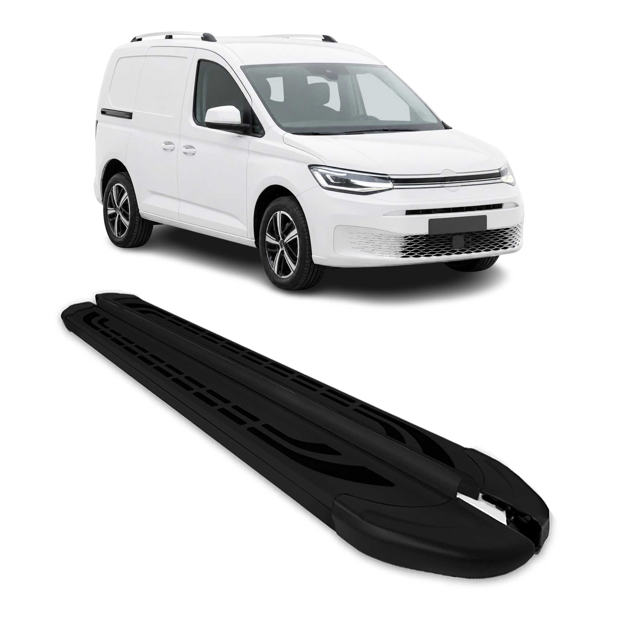 Marchepieds latéraux pédale pour VW Caddy Maxi 2020-2026 L2 Aluminium Noir 2Pcs