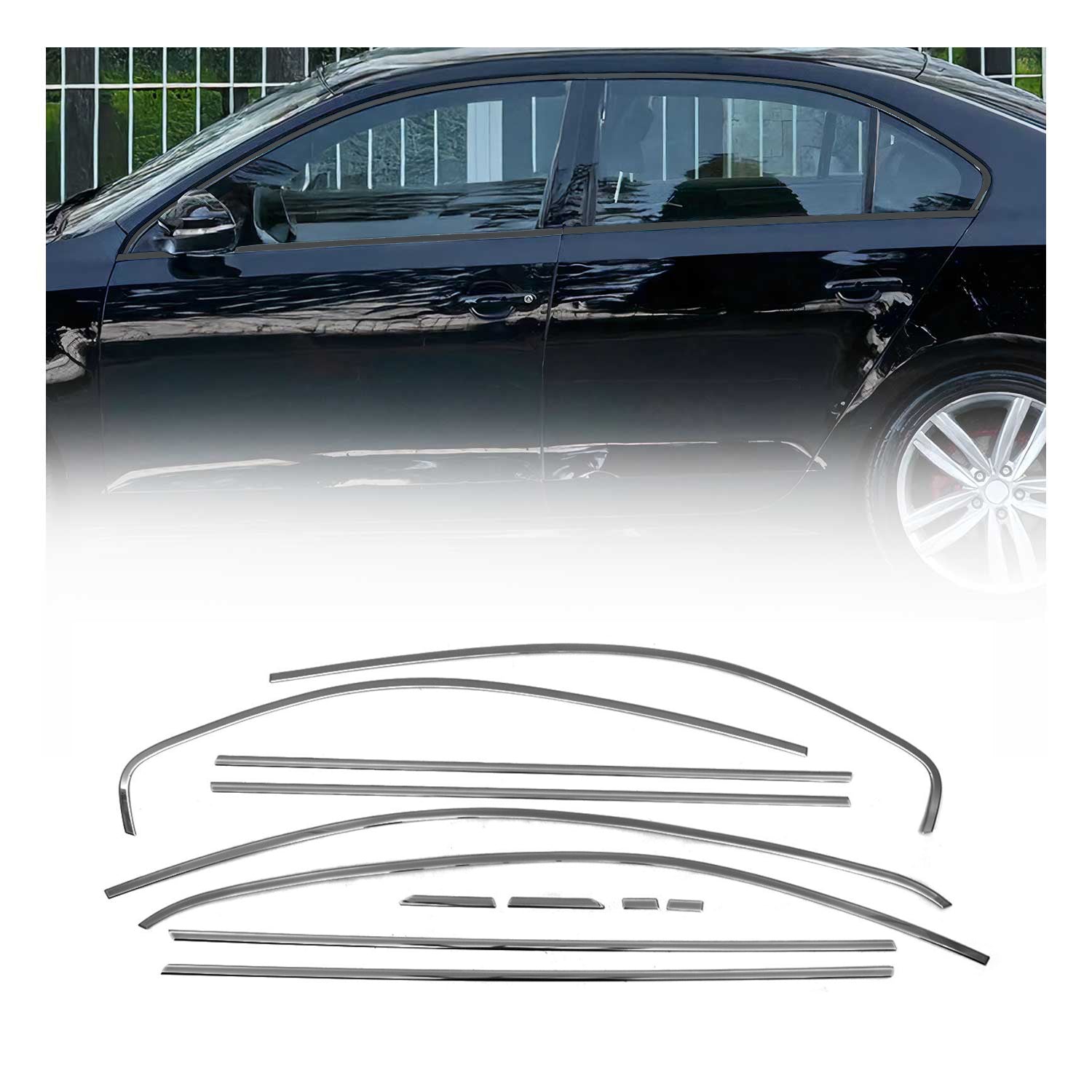 Garniture de Fenêtre pour VW Jetta Berline 2010-2018 Acier Inox Foncé 12Pcs