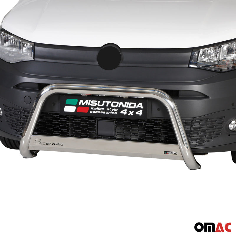 Pare-buffle Avant pour VW Caddy 2021-2025 63mm en Acier Inoxydable Argent