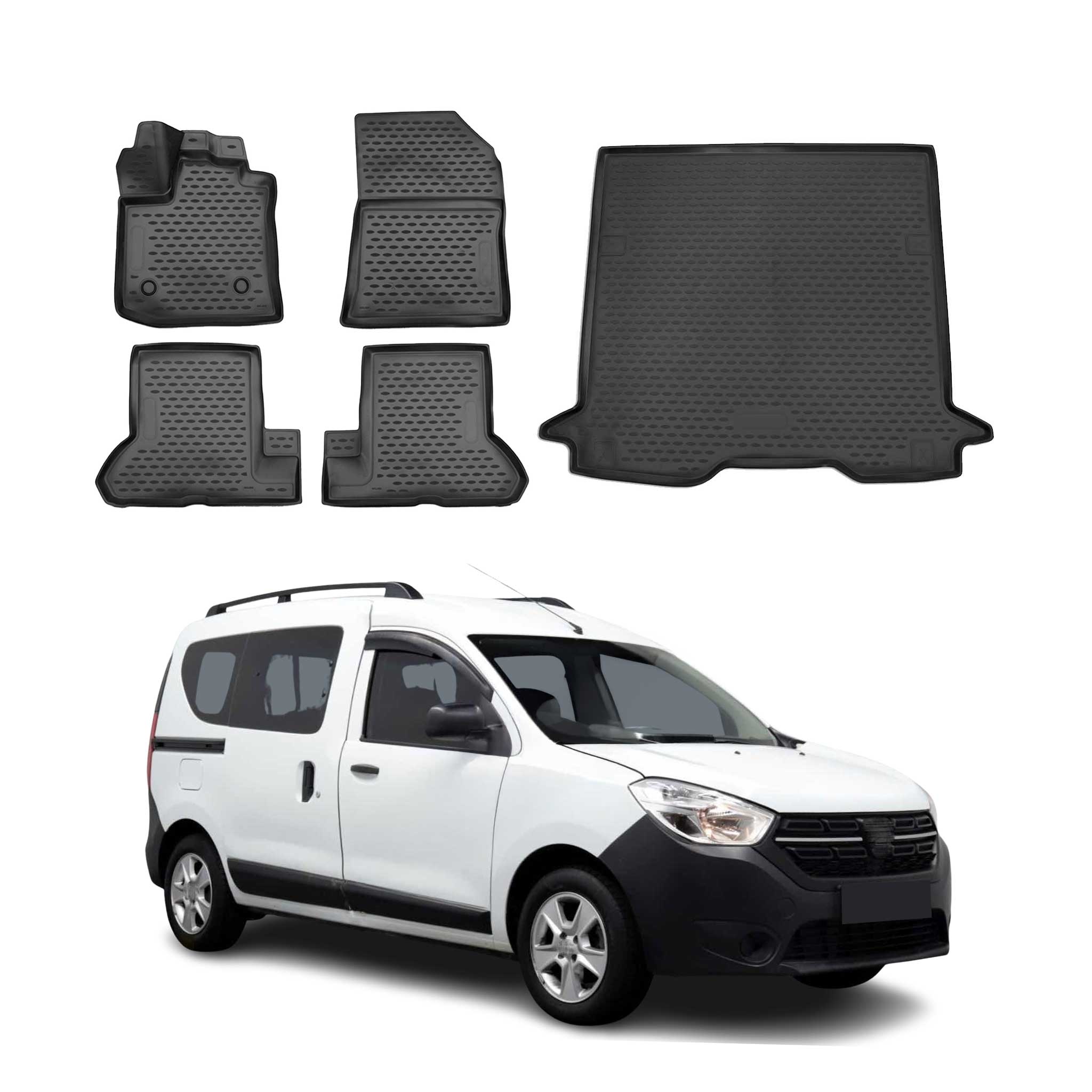 Kit Tapis de sol et coffre pour Dacia Dokker 2018-2024 en Caoutchouc TPE Noir