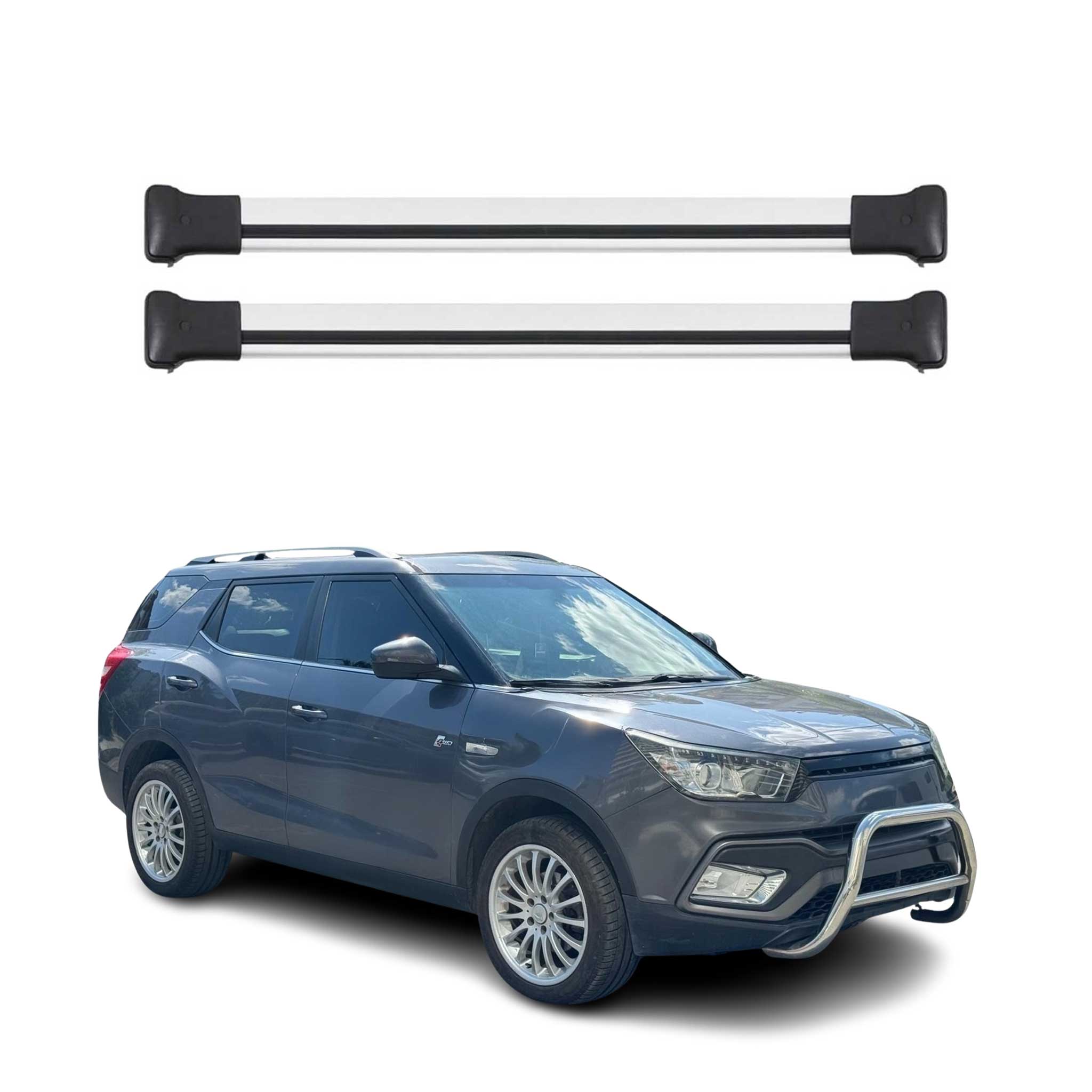 Barres de toit transversales pour SsangYong XLV 2016-2020 Aluminium Gris 2Pcs