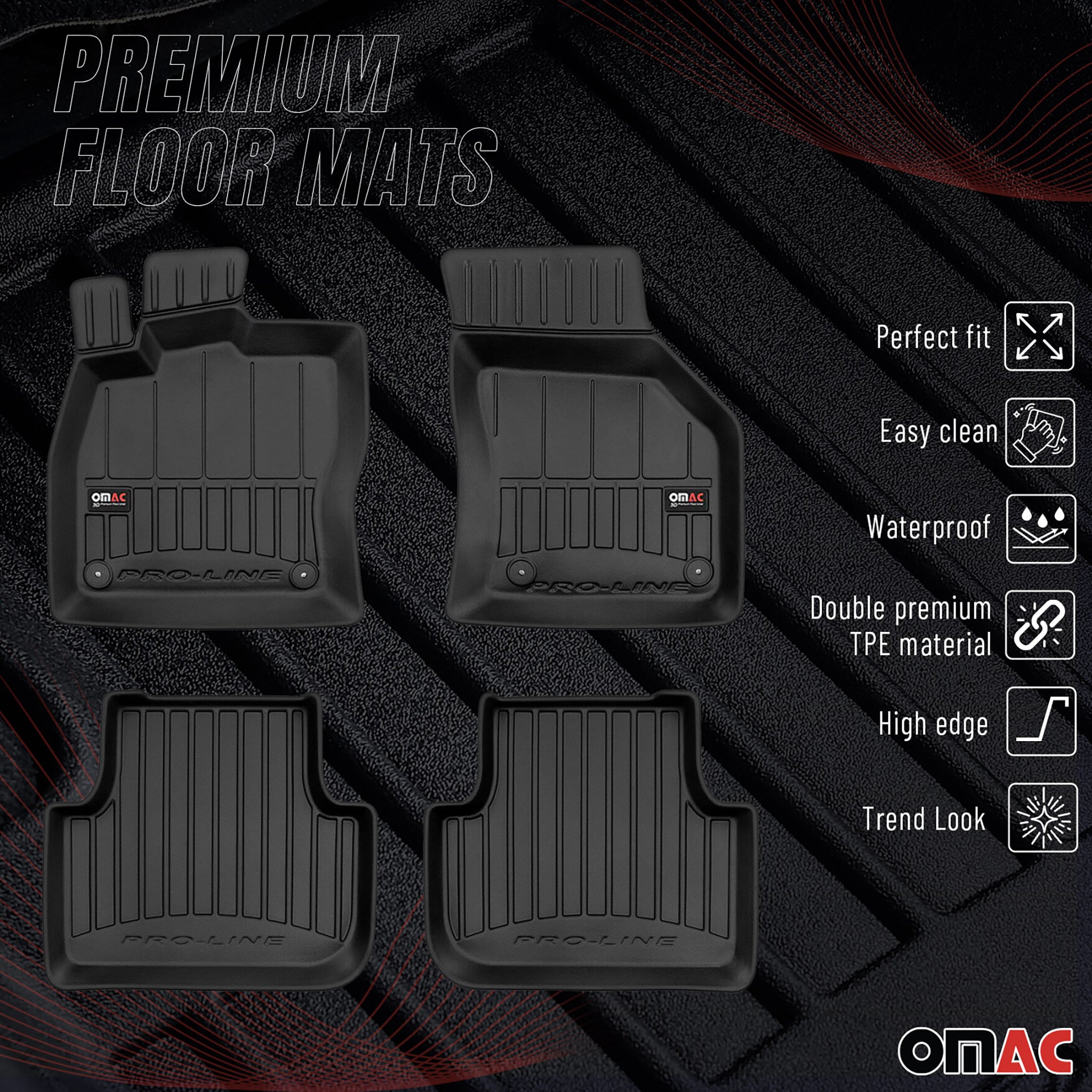 OMAC Tapis de sol pour VW Golf mk7 Variant 2013-2020 4 pièces caoutchouc