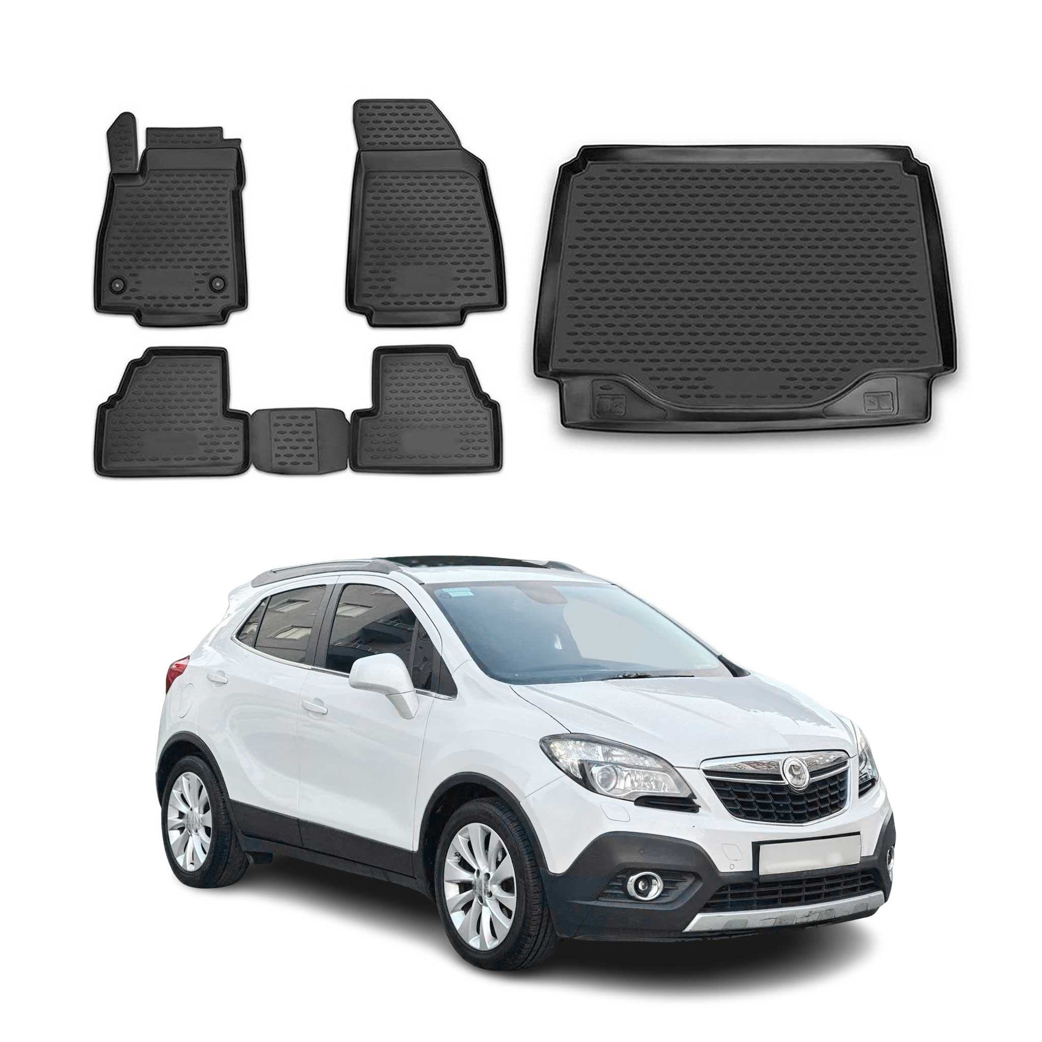 Kit Tapis de sol et coffre pour Opel Mokka X 2012-2020 en Caoutchouc TPE Noir