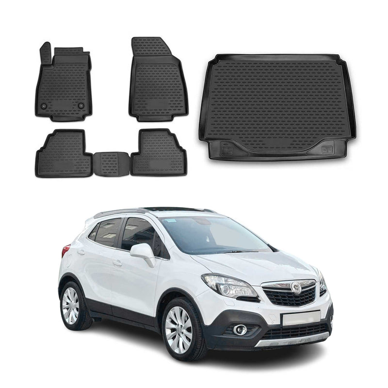 Kit Tapis de sol et coffre pour Opel Mokka 2012-2017 en Caoutchouc TPE Noir