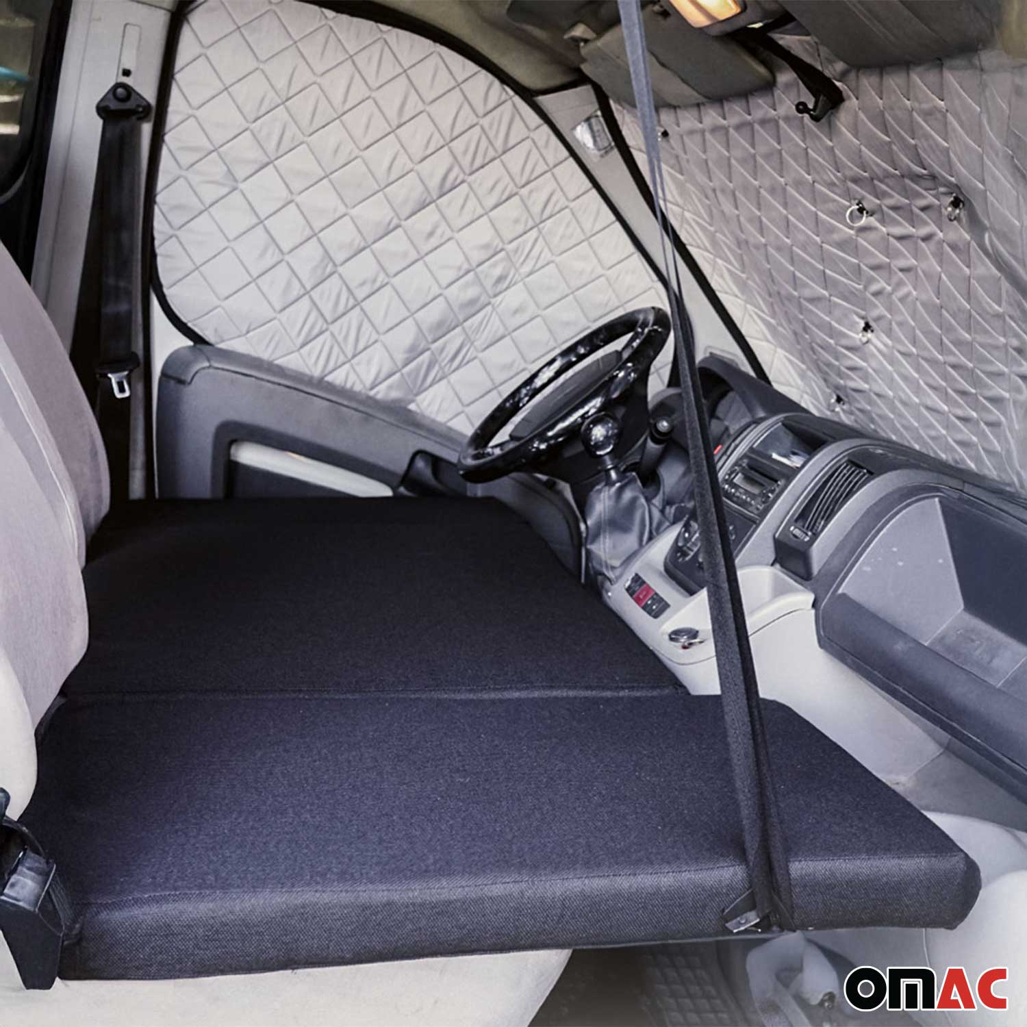 OMAC Matelas de Camping Pliable pour Ford Transit 2006-2014 Noir Polyester