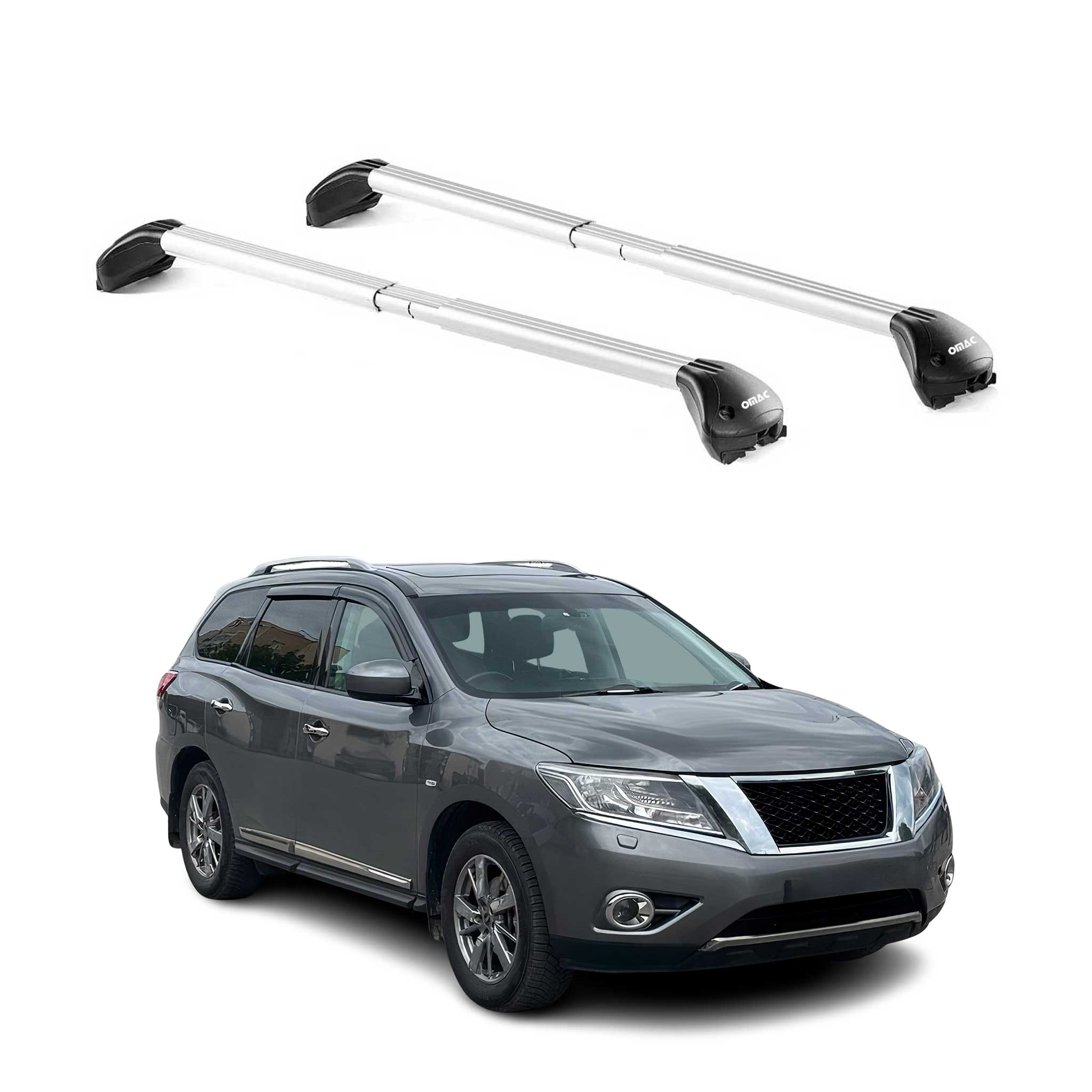 Barres de toit pour Nissan Patfhinder R52 2013-2020 5P Gris Argenté 2 pièces ABE