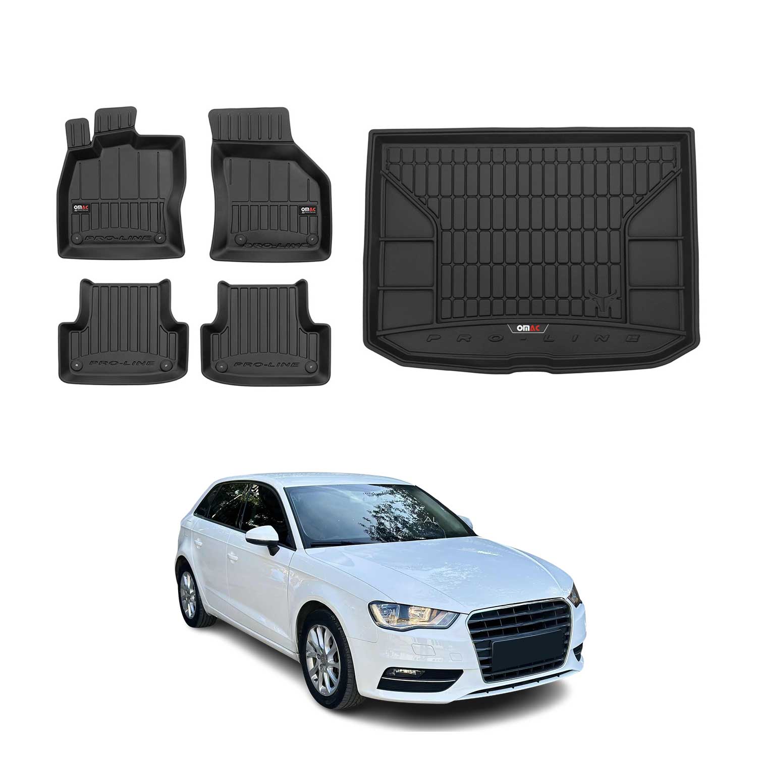 OMAC Kit Tapis de sol et coffre pour Audi A3 Sportback 2012-2020 Premium Noir