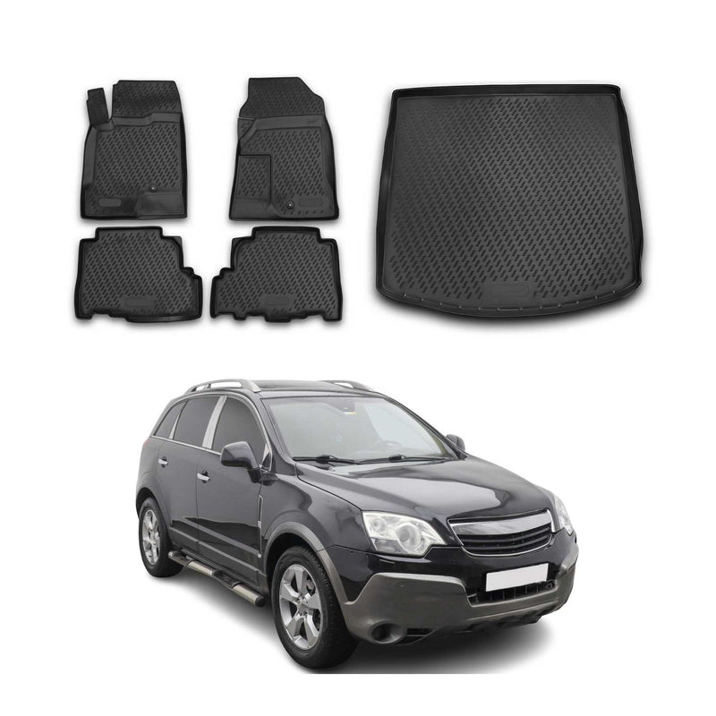 Kit Tapis de sol et coffre pour Opel Antara 2006-2015 en Caoutchouc TPE Noir