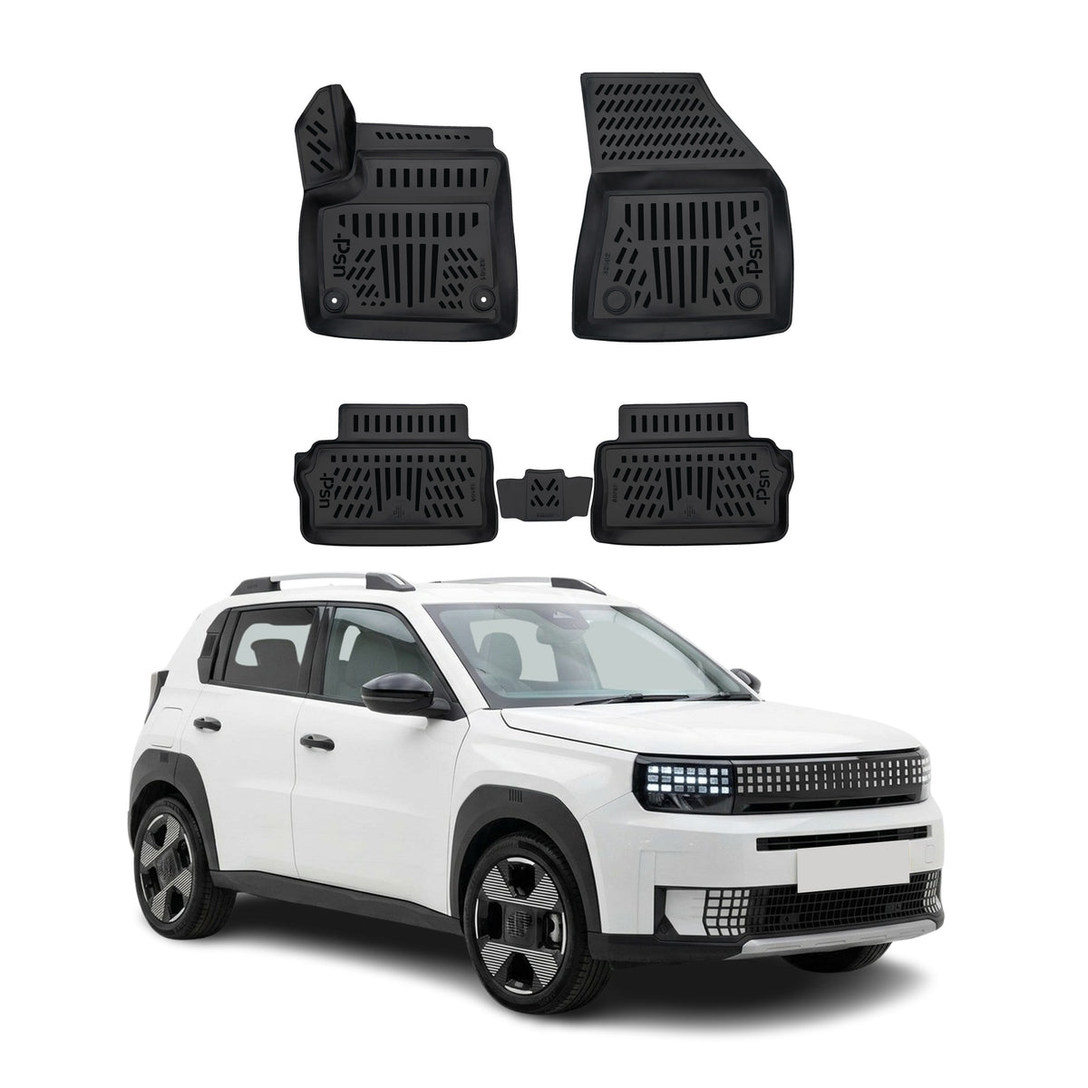 Tapis de sol pour Fiat Grande Panda EV 2024-2027 Noir 3D en Caoutchouc TPE 4Pcs