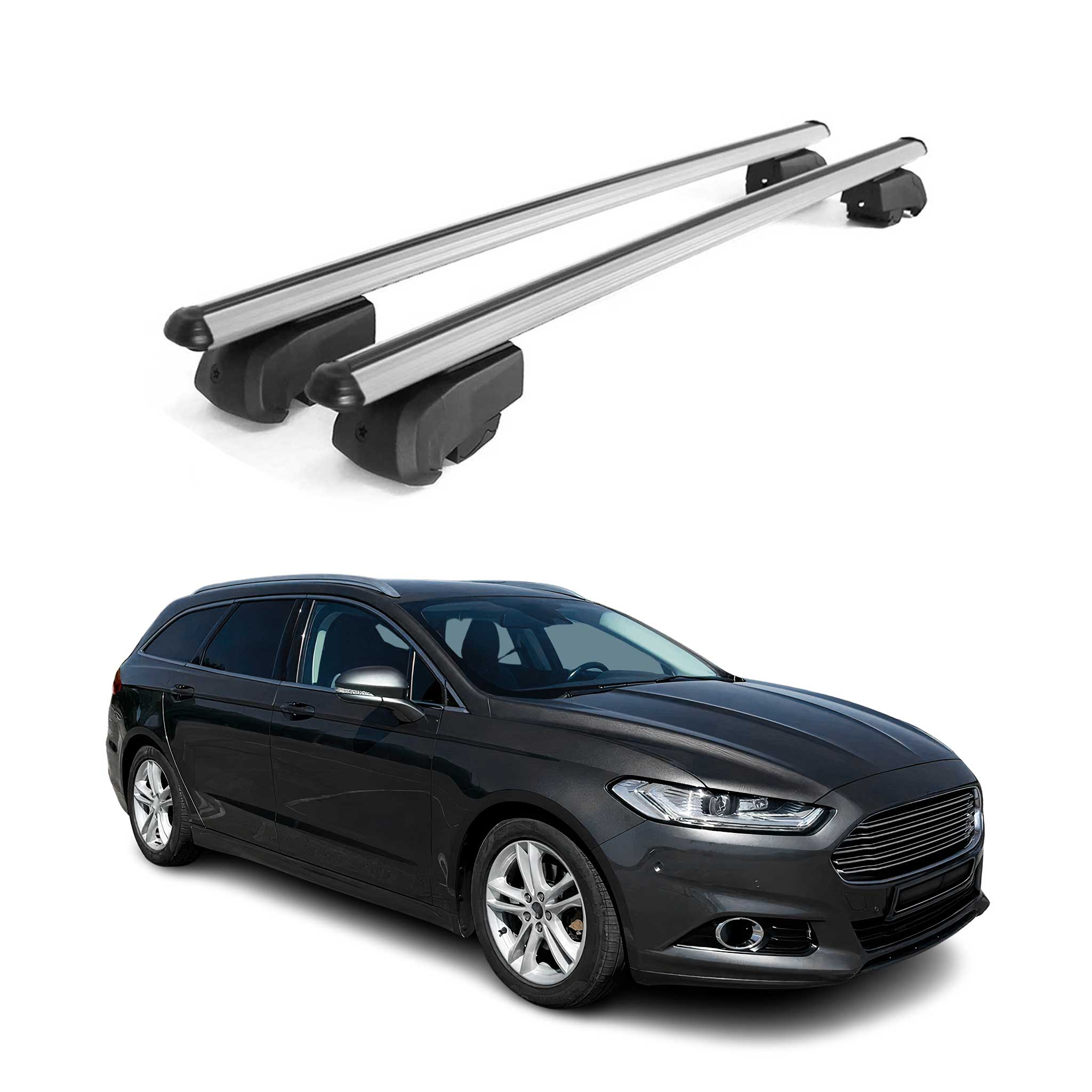 Barres de toit Transversales pour Ford Mondeo mk5 Wagon 2014-22 Alu Gris ABE