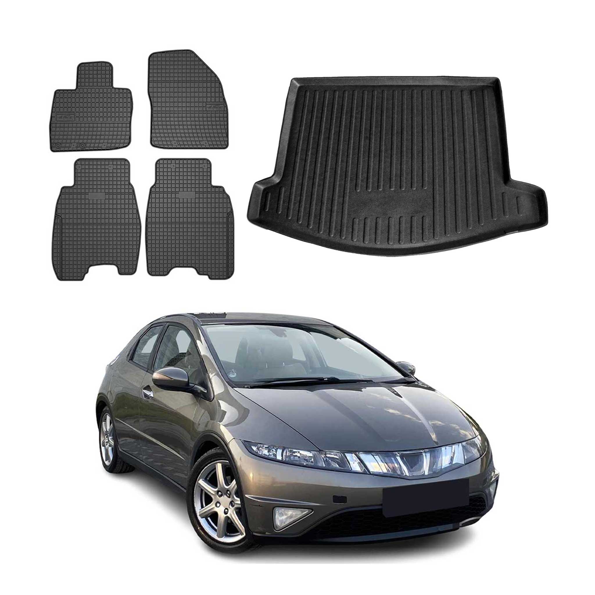 Kit Tapis de sol et coffre pour Honda Civic 2005-2012 HB TPE Noir