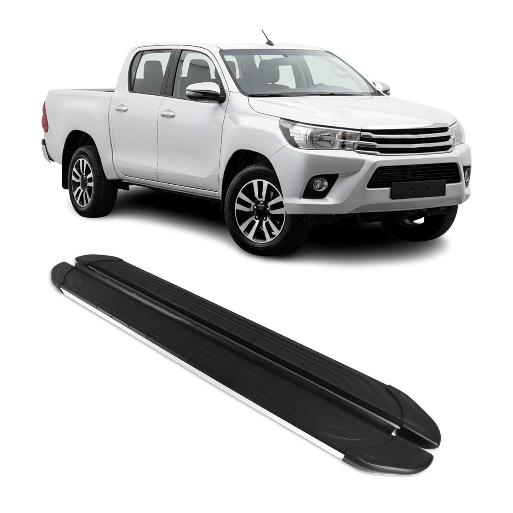 Marchepieds Latéraux pour Toyota Hilux Double Cab  2015-2026 Alu Gris Noir 2Pcs