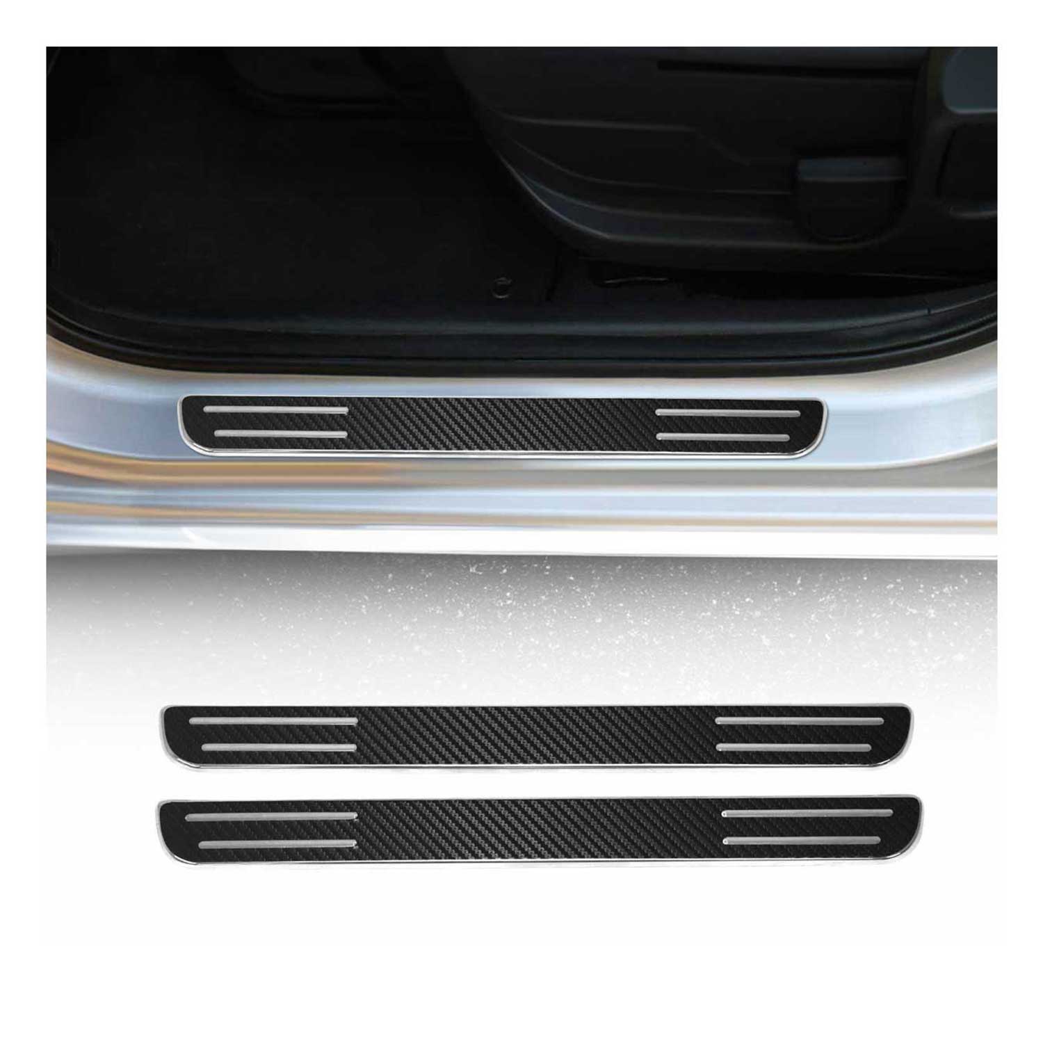Couverture De Seuil De Porte Universal Folie De Carbone Inox 2 Pcs