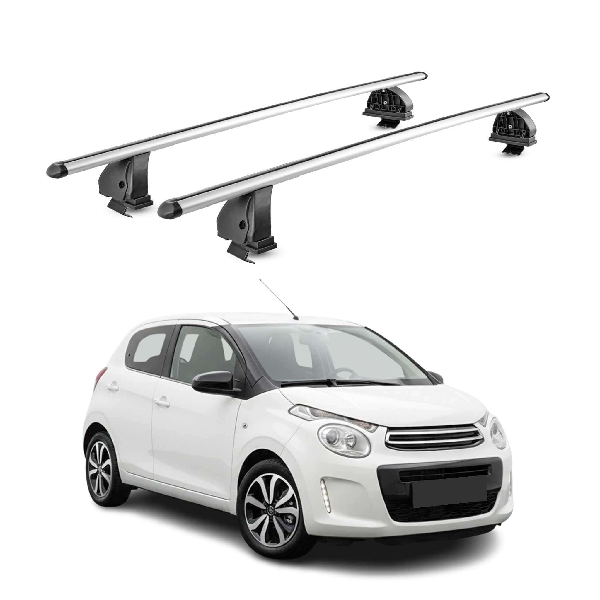 Barres de toit transversales Alu pour Citroen C1 II 2014-2022 TÜV 75 kg Gris 2x