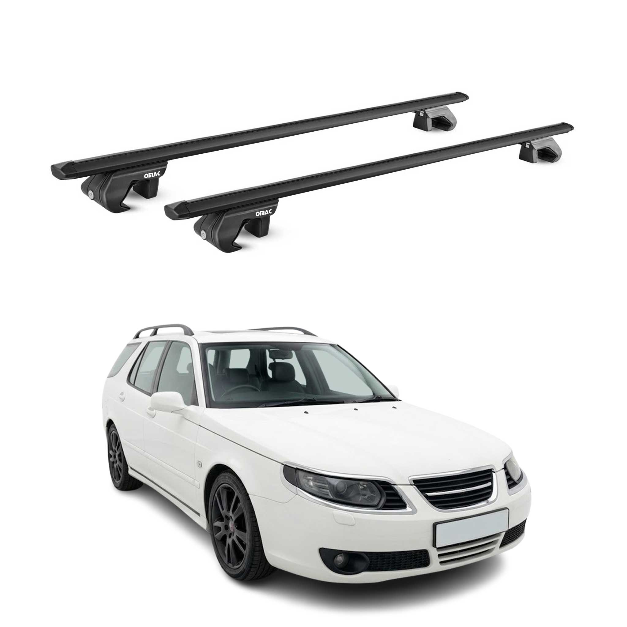 Barres de toit transversales ABE pour Saab 9-5 Break 1998-2010 Aluminium Noir 2x