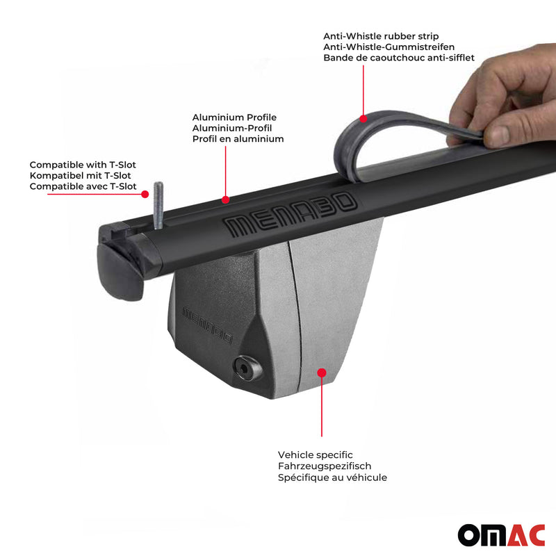 Menabo Barres De Toit Transversales pour Mercedes EQS V297 2021-2024 Noir Alu