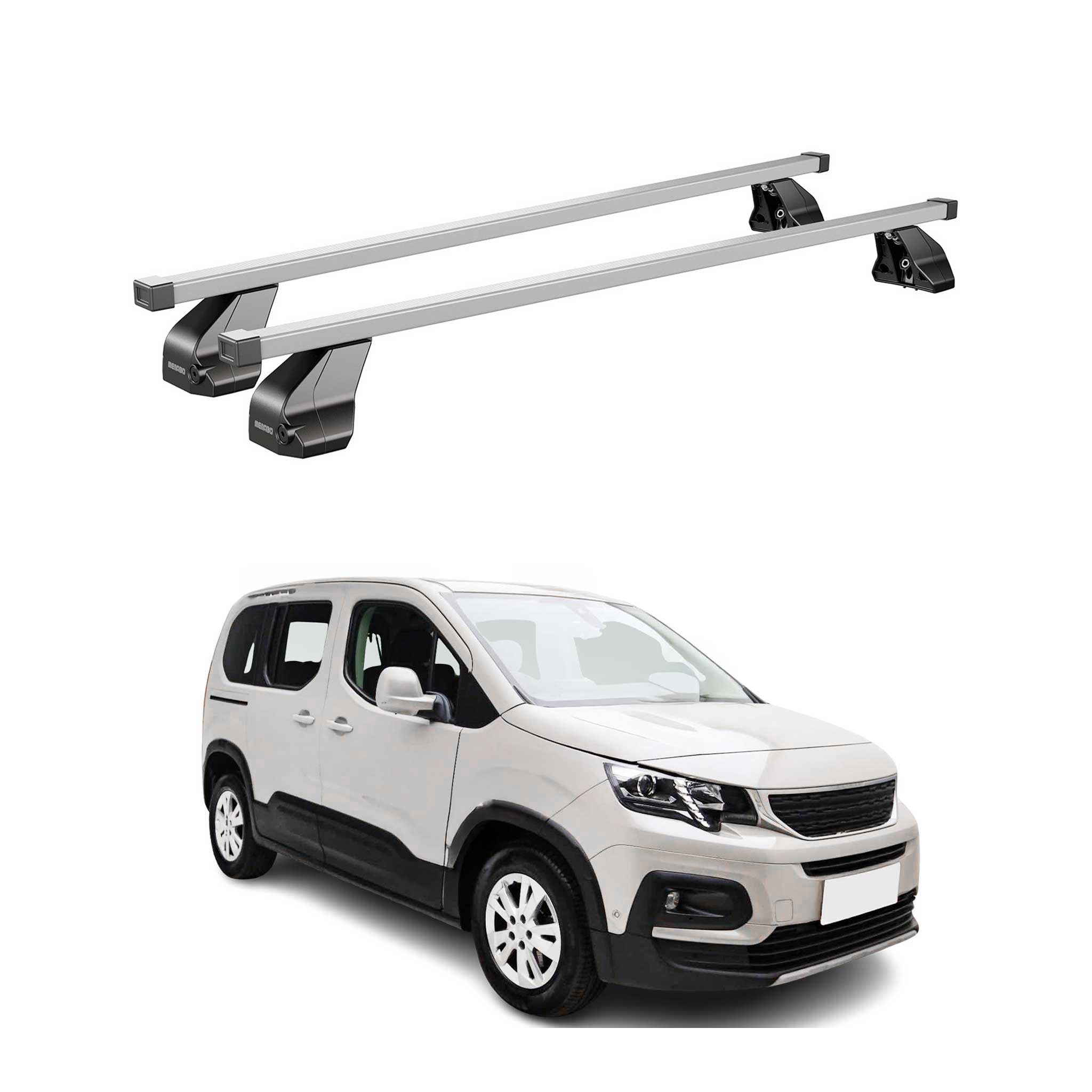 Barres de toit transversales pour Peugeot Rifter 2018-2026 Acier Gris