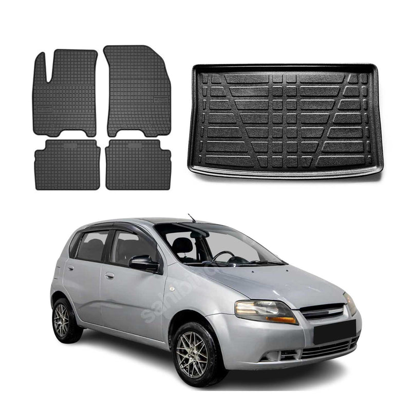 Kit Tapis de sol et coffre pour Chevrolet Kalos 2005-2008 TPE Noir