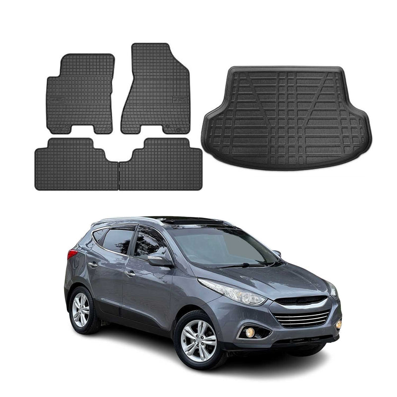 Kit Tapis de sol et coffre pour Hyundai ix35 2009-2015 en Caoutchouc Noir