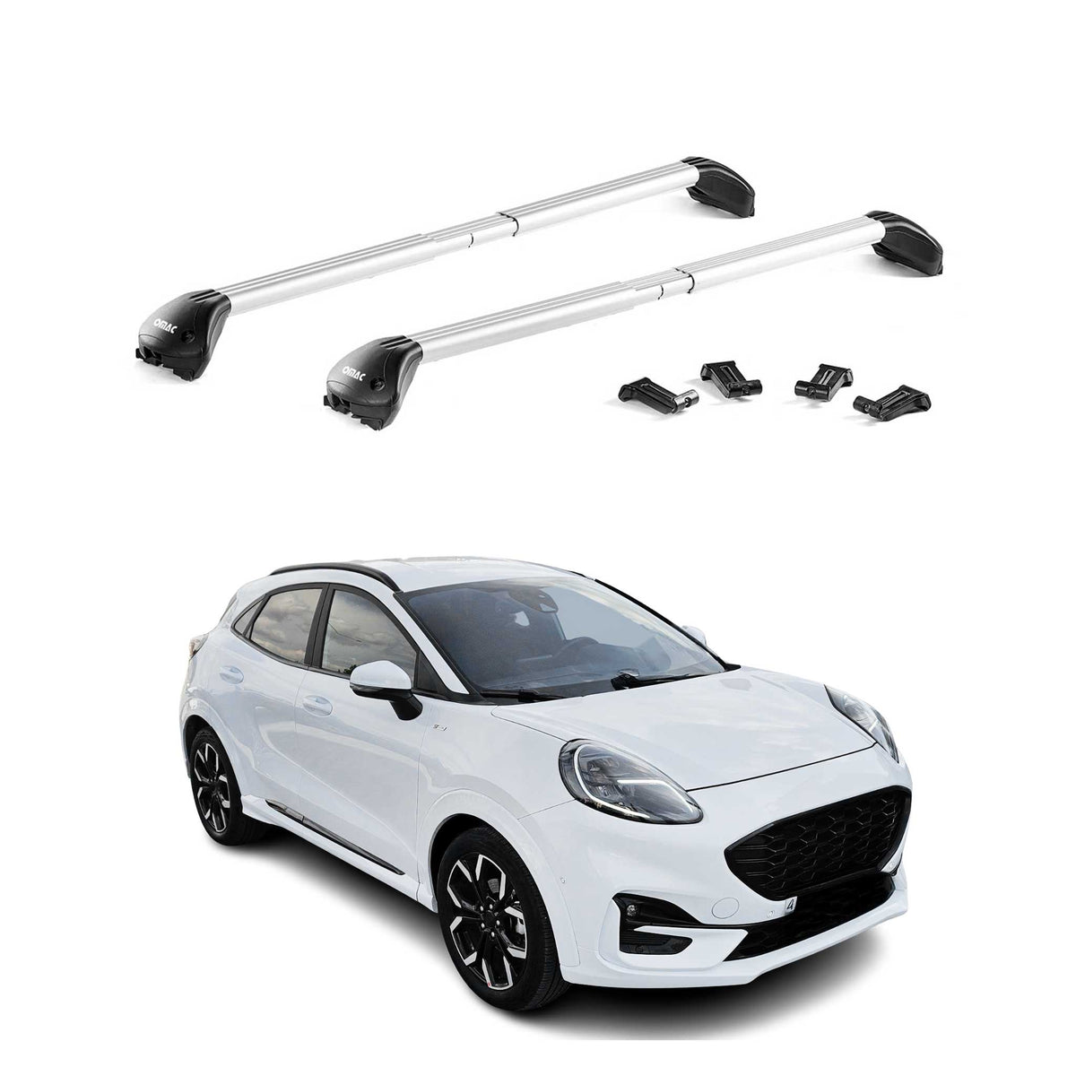 Barres de toit transversales pour Ford Puma 2019-2026 Alu Gris Argenté 2x ABE