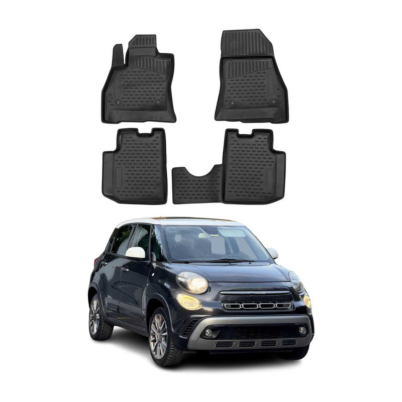OMAC Tapis de sol pour Fiat 500L 2012-2024 en caoutchouc Noir