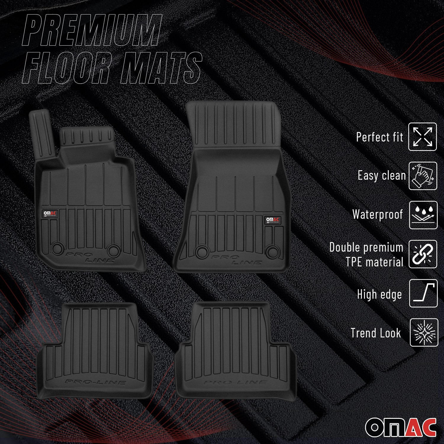 OMAC Tapis de sol caoutchouc pour BMW Série 4 G26 Gran Coupe / i4 2020-2026 Noir