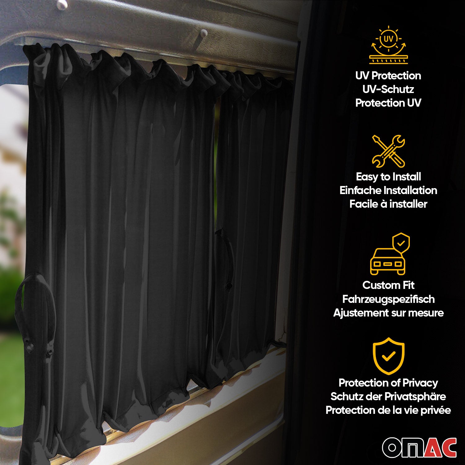 Rideau de Lunette Arrière cour Mercedes Vito W447 2014-2026 Noir Châssis Court
