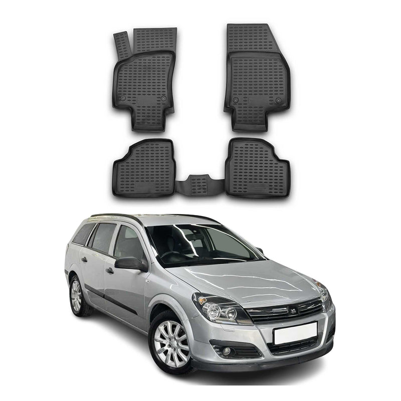 Tapis de sol pour Opel Astra 2004-2014 Caravan en caoutchouc TPE 3D Noir 4Pcs