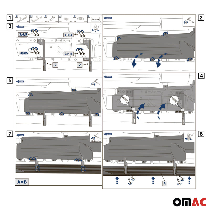 Marchepieds Latéraux pour Honda CR-V 2012-2016 Alu Noir ABE