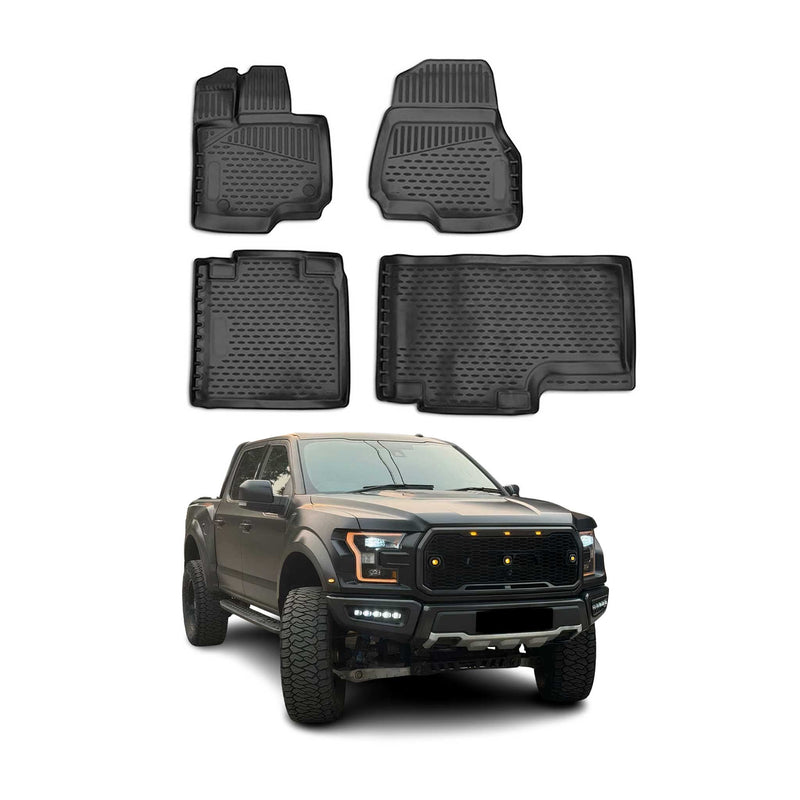 Tapis de sol pour Ford F150 2015-2018 en caoutchouc TPE 3D Noir 4Pcs
