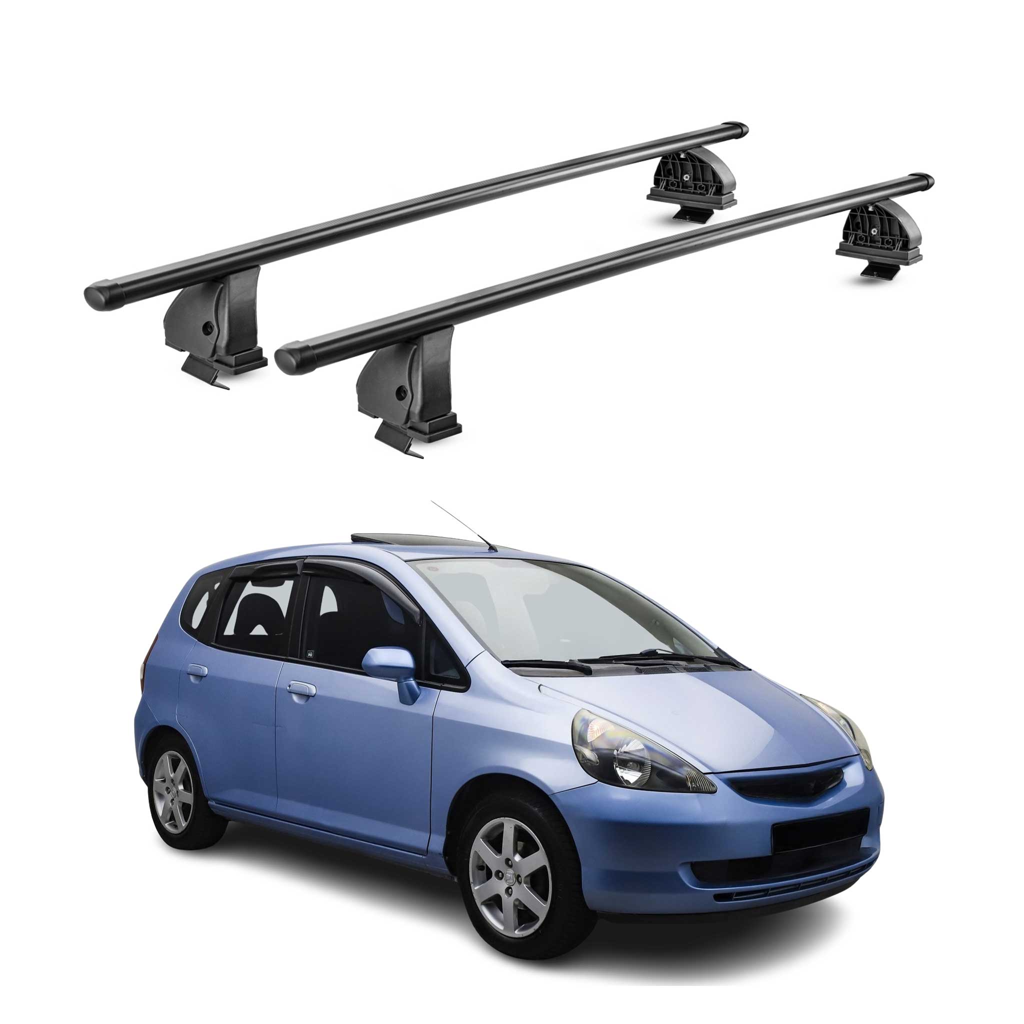 Barres de toit transversales acier pour Honda Jazz I 2002-2008 TÜV 75 kg Noir 2x