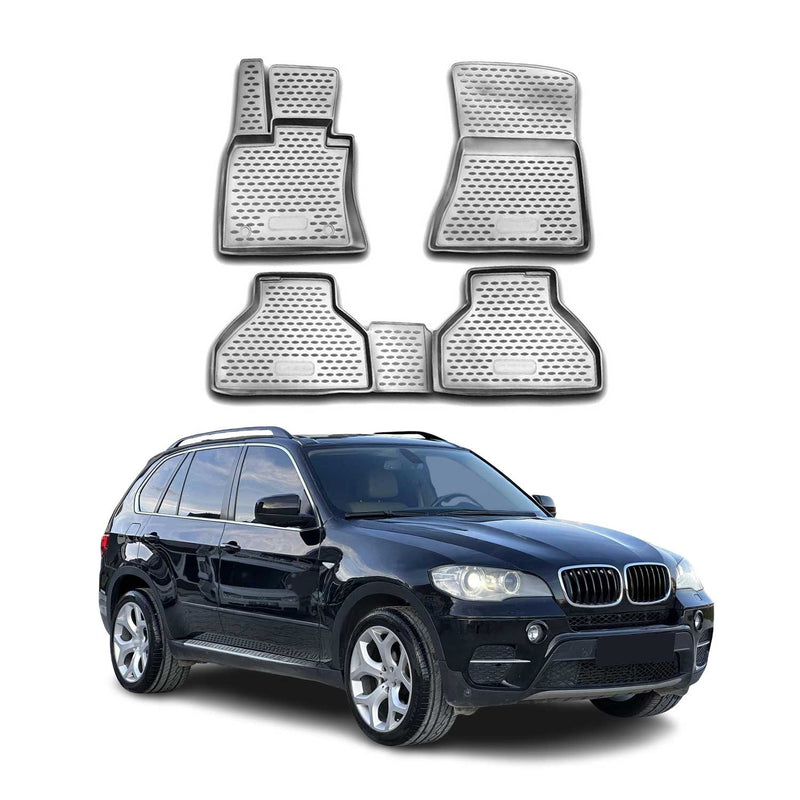 OMAC 3D Tapis de sol pour BMW X5 E70 2006-2013 caoutchouc TPE Gris 4Pcs