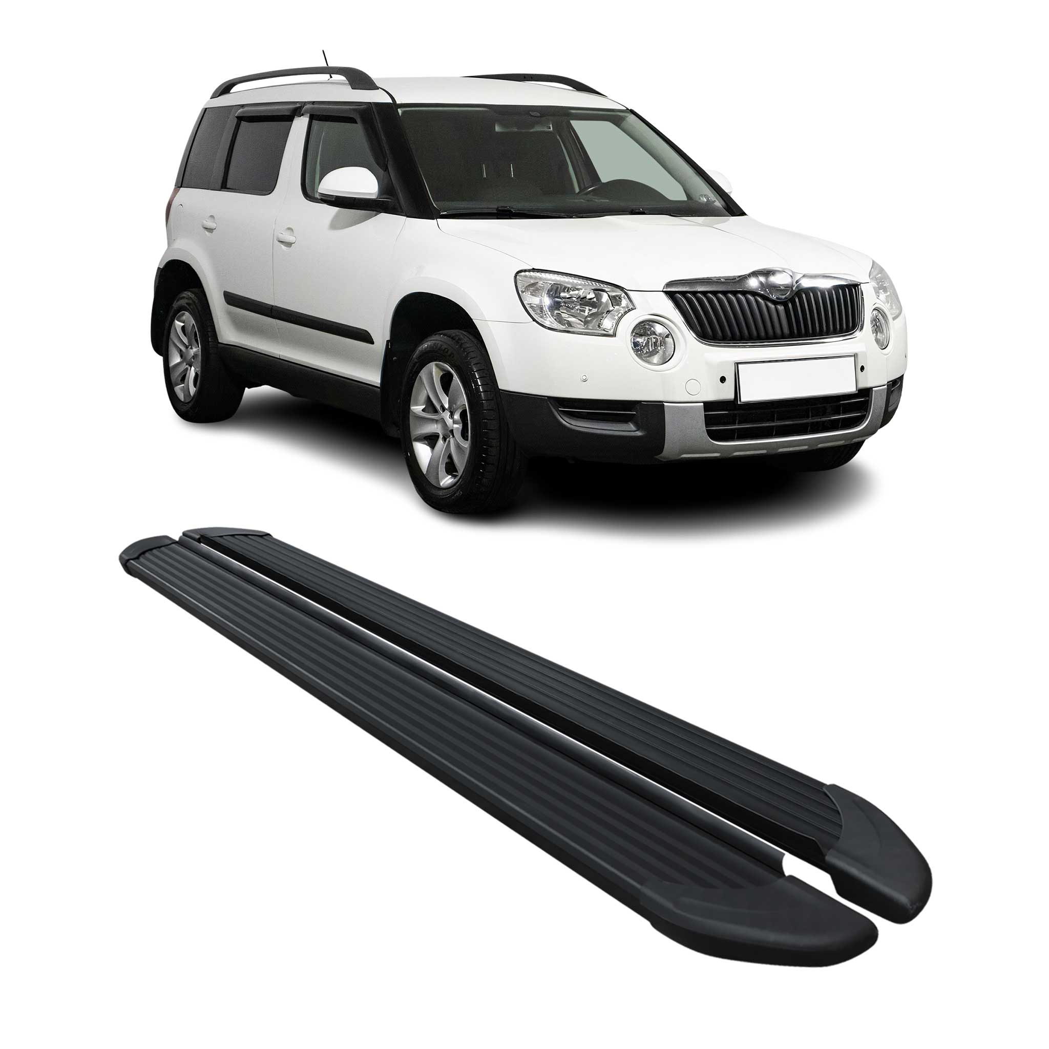 Marchepieds Latéraux pédale pour Skoda Yeti 2009-2017 en Alu Noir 2Pcs