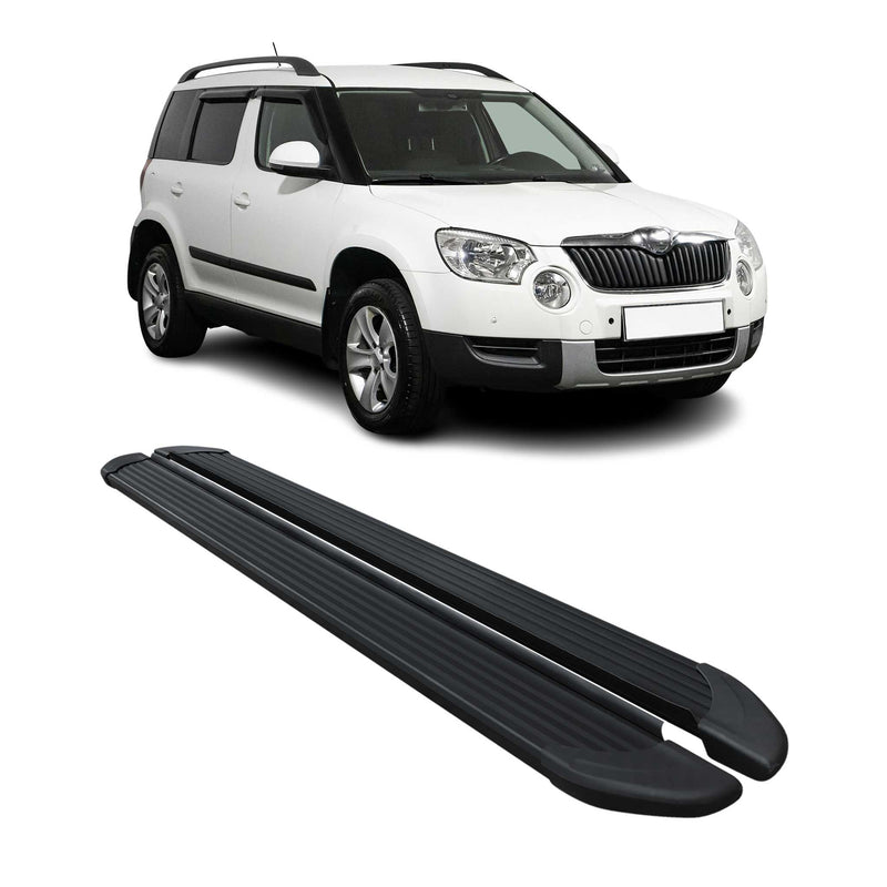 Marchepieds Latéraux pédale pour Skoda Yeti 2009-2017 en Alu Noir 2Pcs