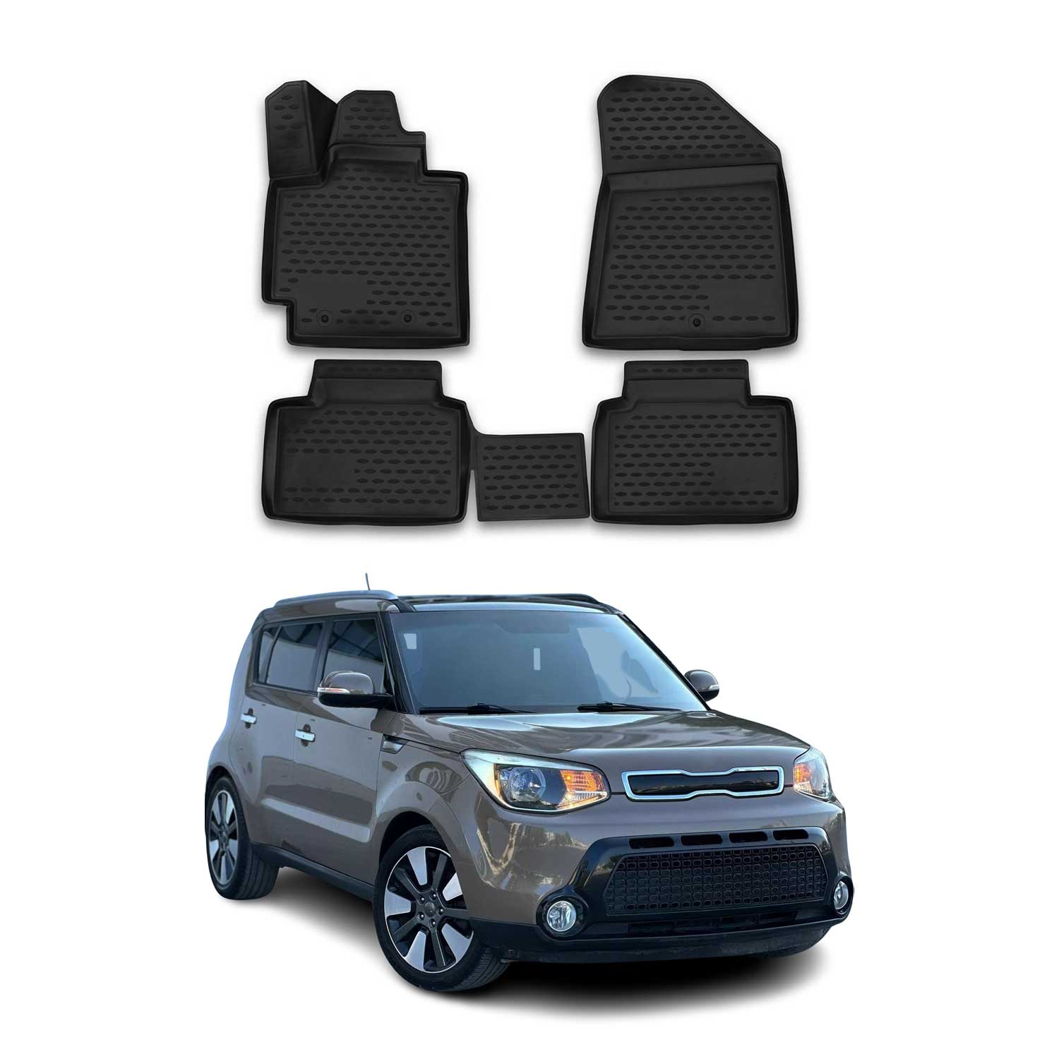 OMAC Tapis de sol pour Kia Soul 2014-2019 sur mesure en caoutchouc Noir