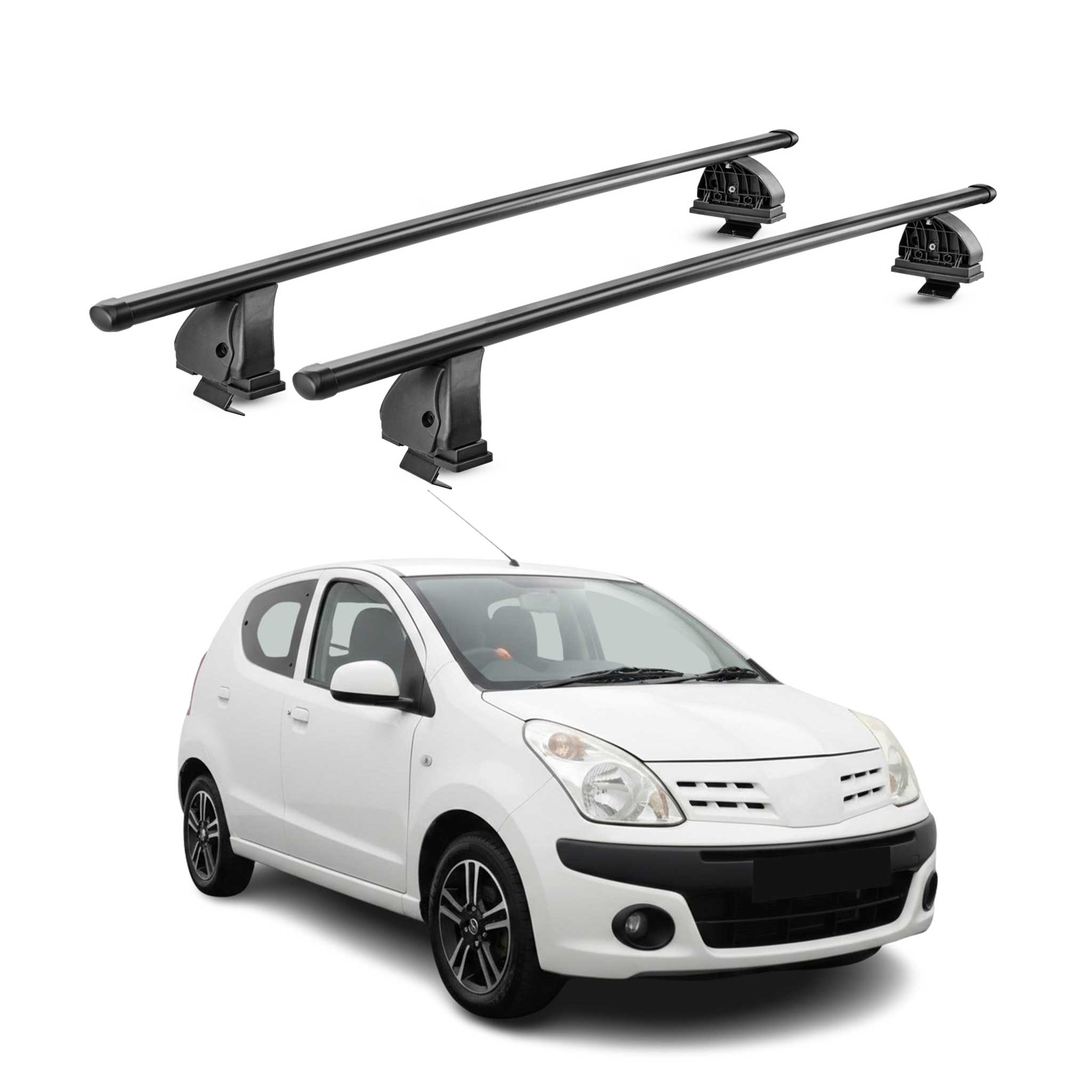 Barres de toit transversales acier pour Nissan Pixo 2009-2013 TÜV 75 kg Noir 2x