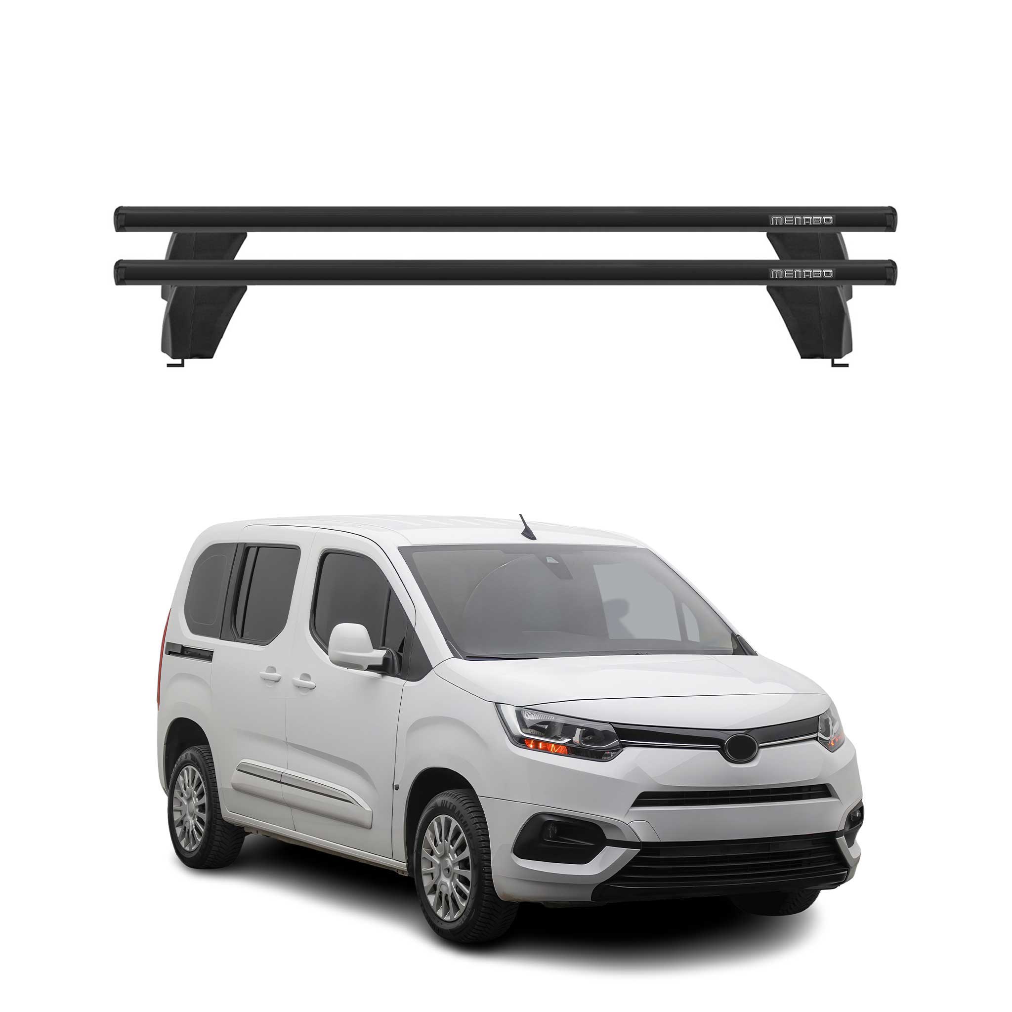 Menabo Barres de toit Transversales pour Toyota Proace City 2019-2026 Alu Noir