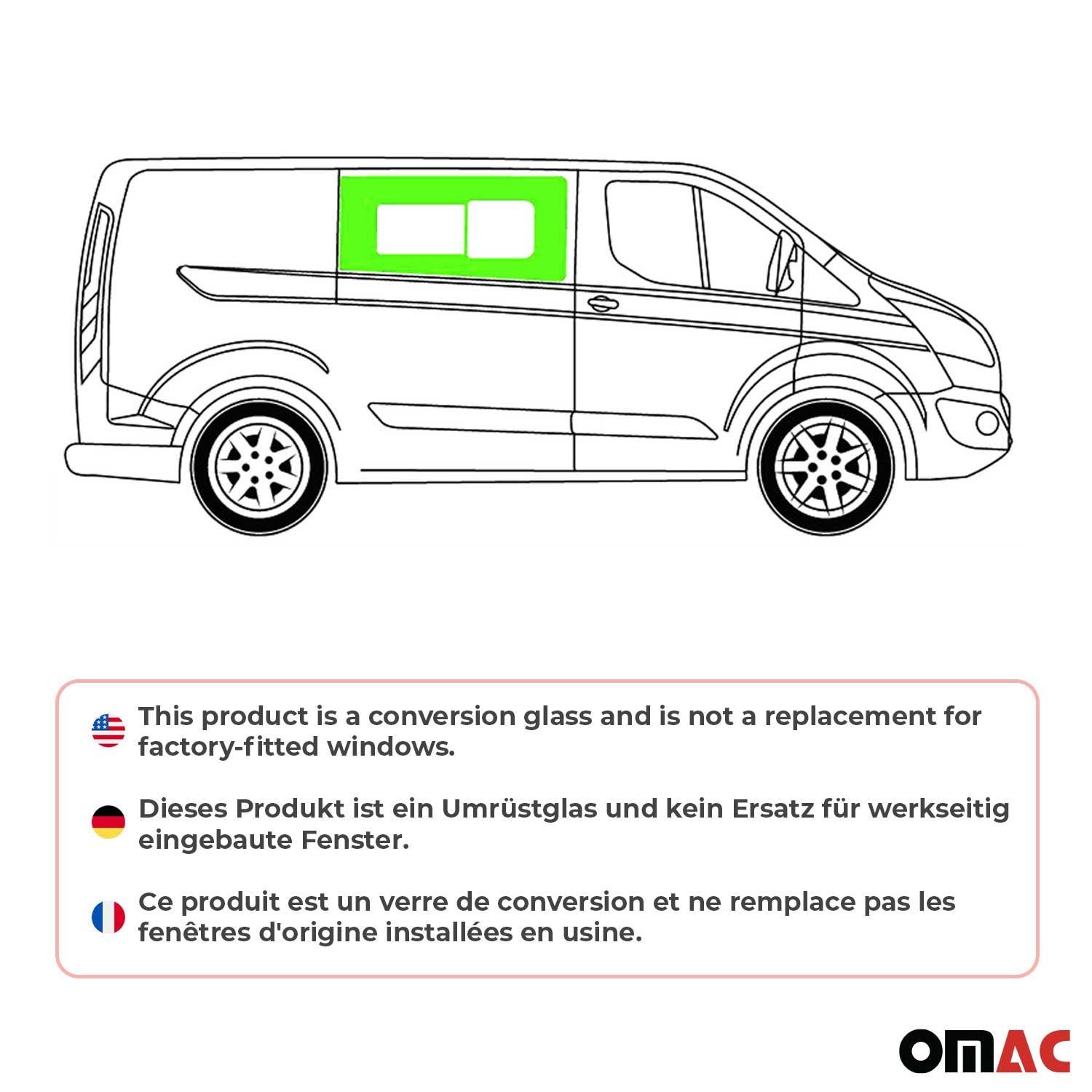 Vitre Porte pour Ford Transit Custom 2013-2024 L1/L2 Avant Droit non coulissante