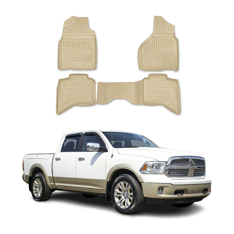 Tapis de sol pour Dodge Ram 1500 2500 3500 2012-2018 Quad Cab TPE 3D Beige 4x