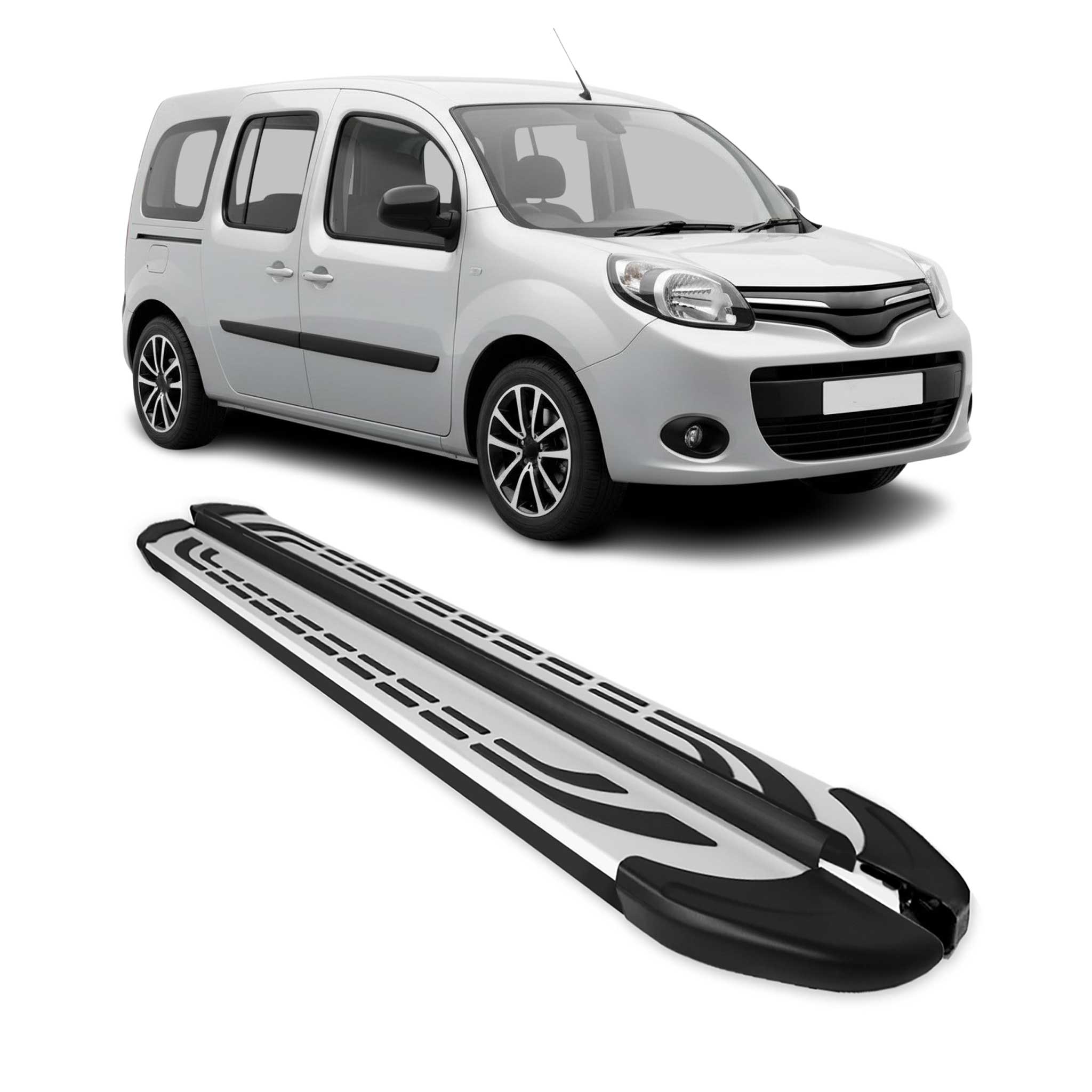 Marchepieds Latéraux pour Renault Kangoo 2008-2021 Aluminium Gris Noir 2x