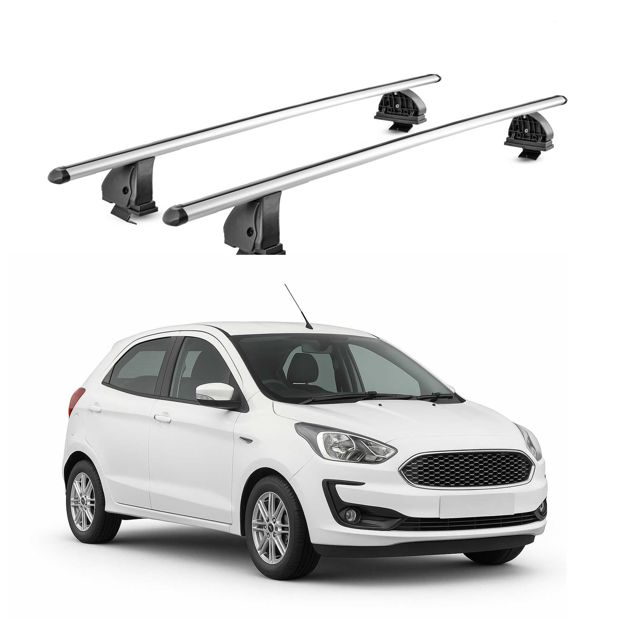 Barres de toit transversales Alu pour Ford KA+ Break 2016-2019 TÜV 75 kg Gris 2x