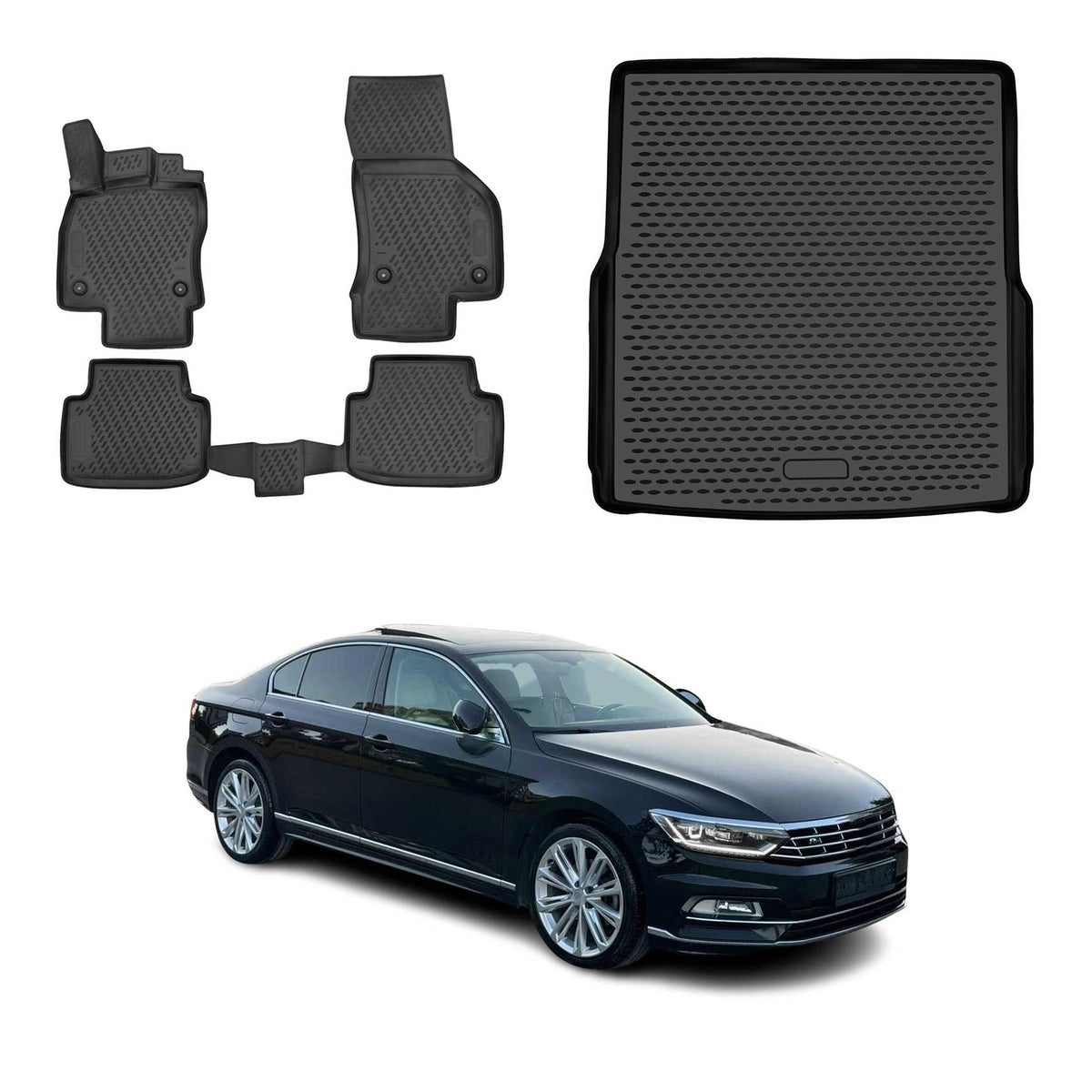 OMAC Kit Tapis de Sol et Coffre pour VW Passat B8 Break 2019-2023 Facelift
