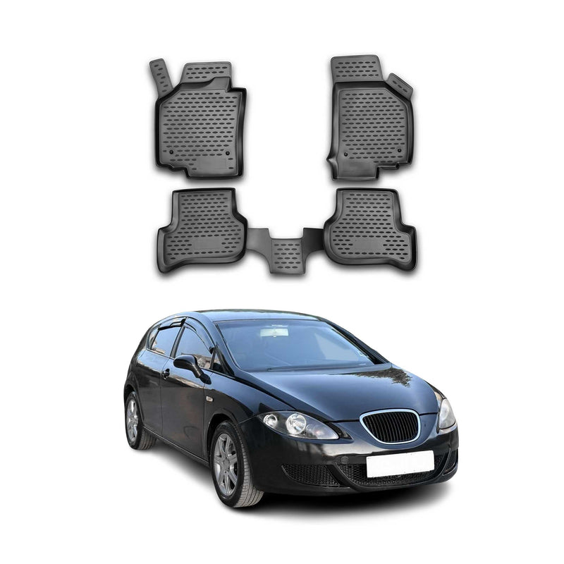 Tapis de sol pour Seat Leon 2005-2012 en caoutchouc TPE 3D Noir 4Pcs