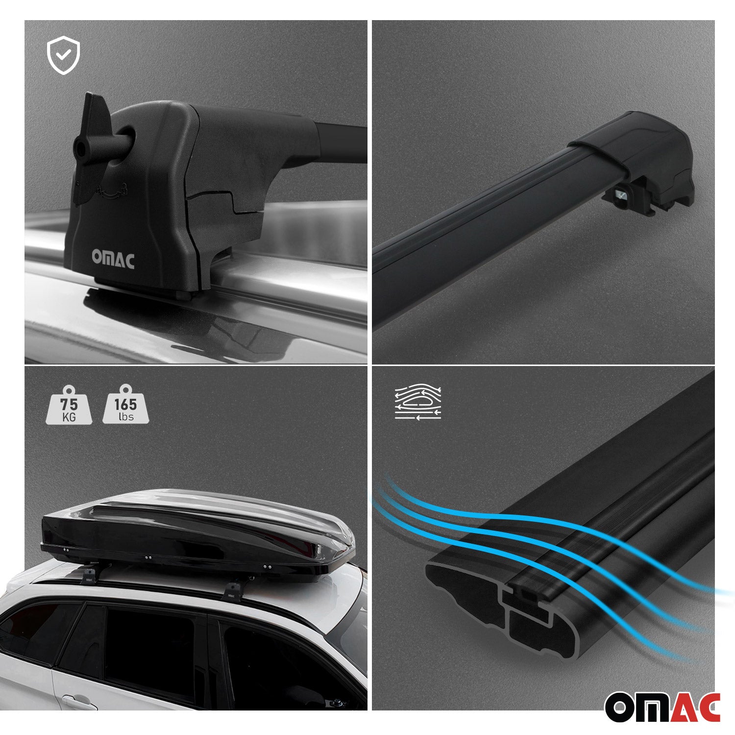 Barres de toit transversales pour Audi Q5 FY 2017-2025 Aluminium Noir ABE 2x