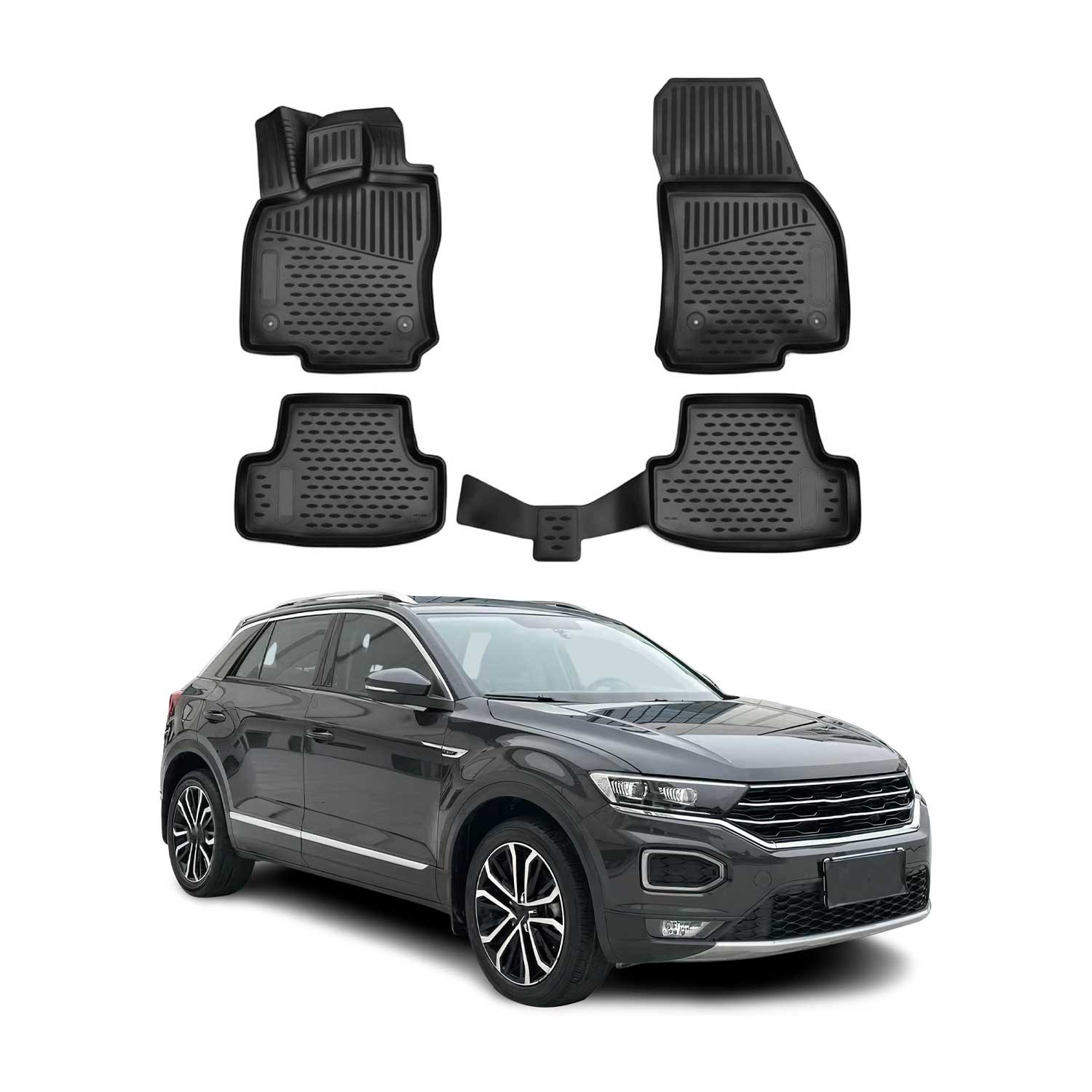 OMAC Tapis de sol pour VW T-Roc 2017-2025 sur mesure en caoutchouc Noir