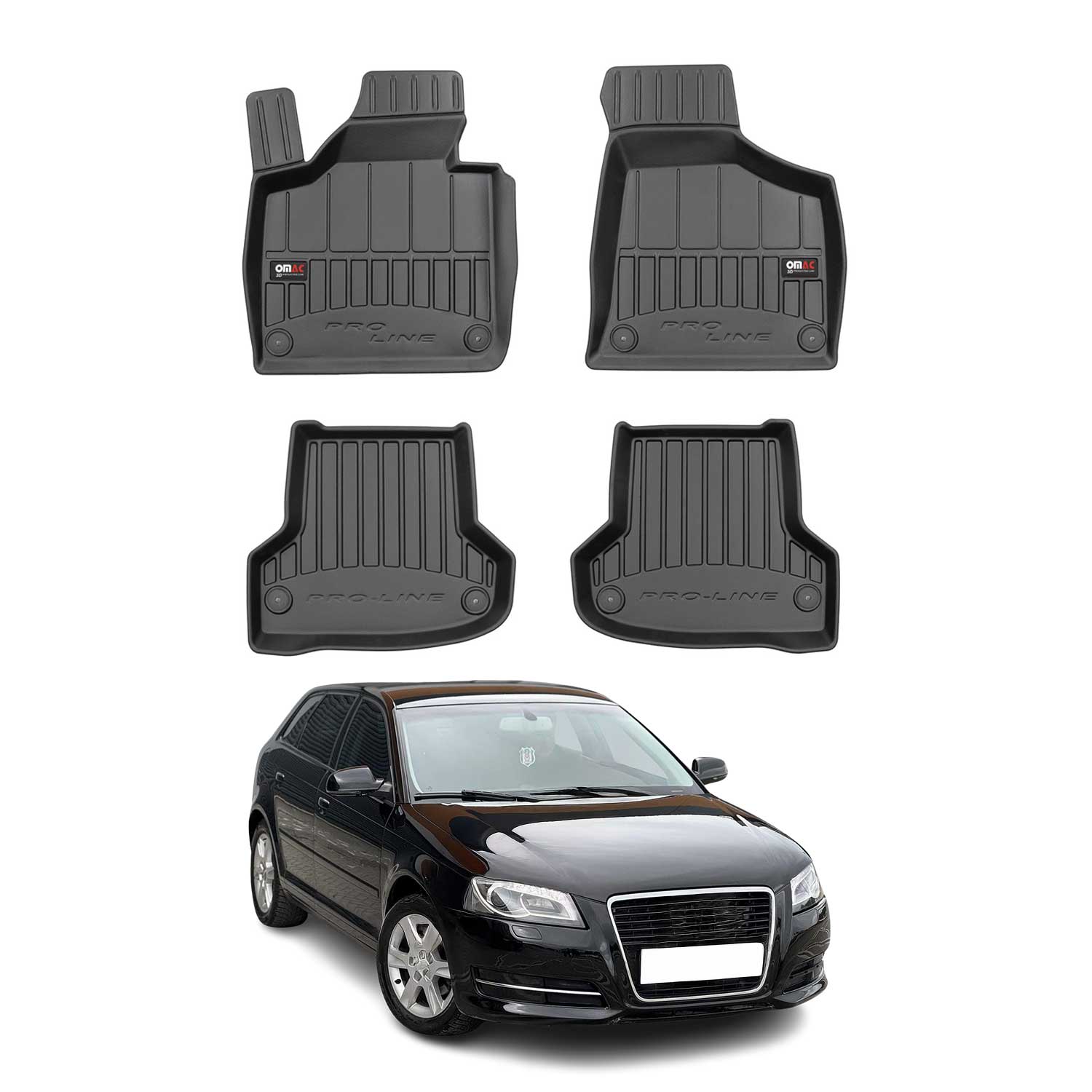 OMAC Tapis de sol caoutchouc pour Audi A3 8PA Sportback 2003-13 Noir Premium