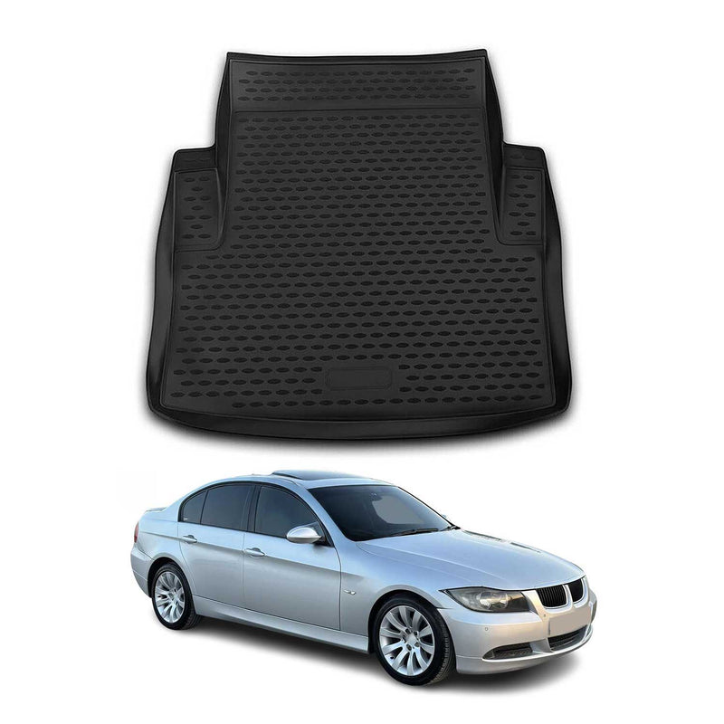 OMAC Tapis de coffre pour BMW Série 3 E90 Berline 2004-2011 en caoutchouc Noir