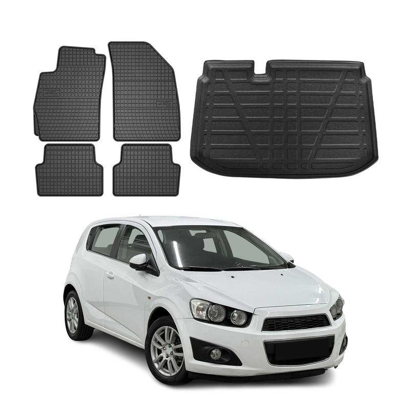 Kit Tapis de sol et coffre pour Chevrolet Aveo 2011-2015 HB TPE Noir